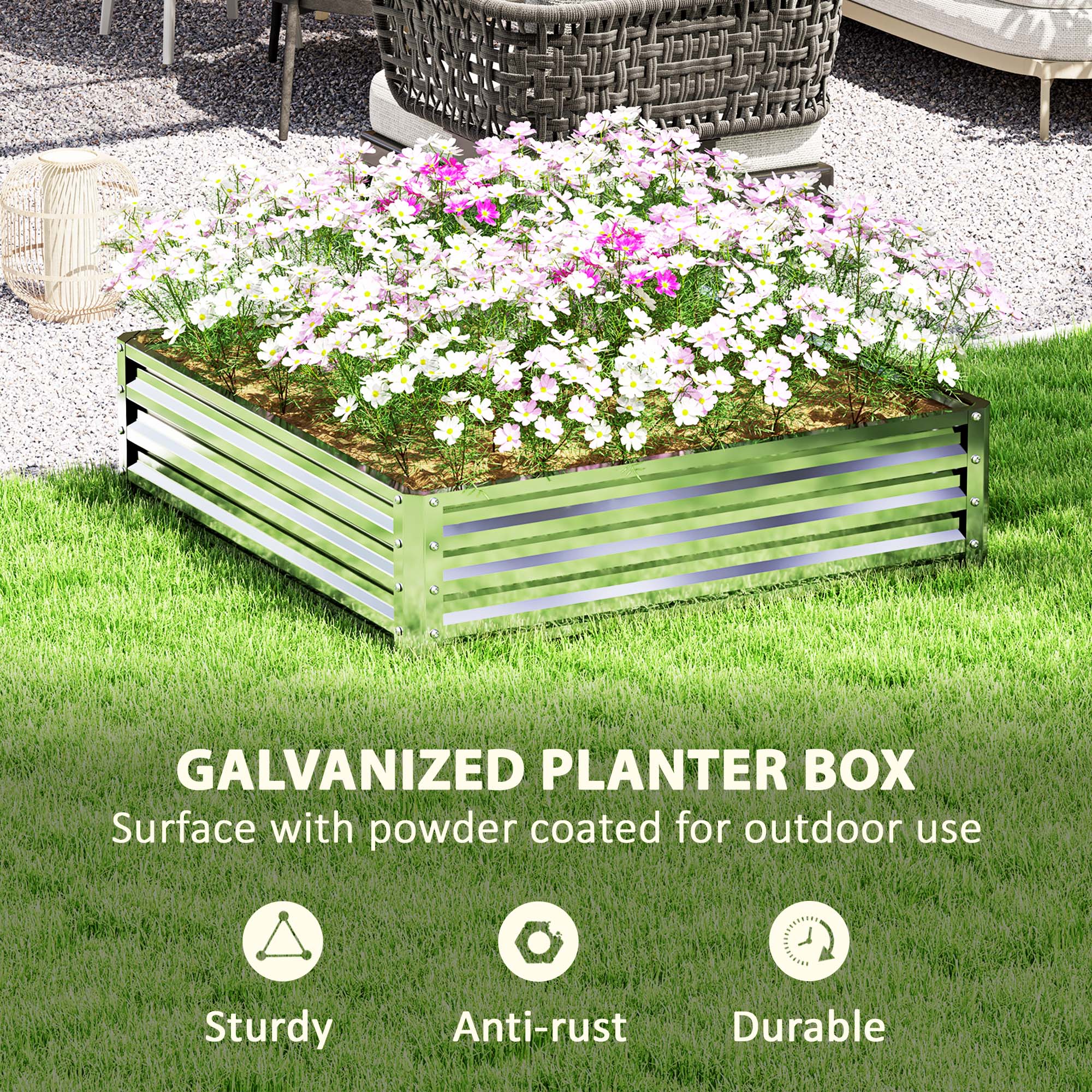 Outsunny Square Raised Garden Bed Box with Weatherized Steel Frame for Vegetables, Flowers, & Herbs, 120 x 120 x 30cm, Silver Tone - anydaydirect