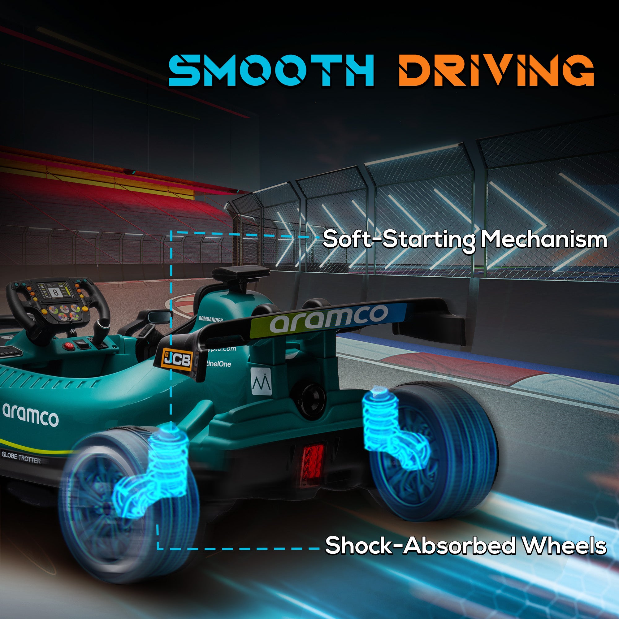 AIYAPLAY 12V Electric Go Kart, Kids Ride On Racing Kart with Shock-Absorbing Wheels, Bluetooth, Music Horn, Green - anydaydirect