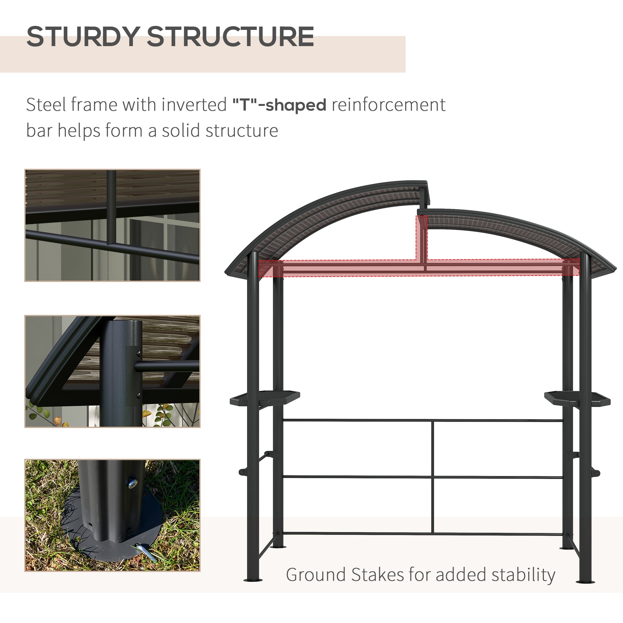 Outsunny 2.4 x 1.5m Outdoor Grill Gazebo with Side Shelves, PC Board Roof, Dark Grey - anydaydirect