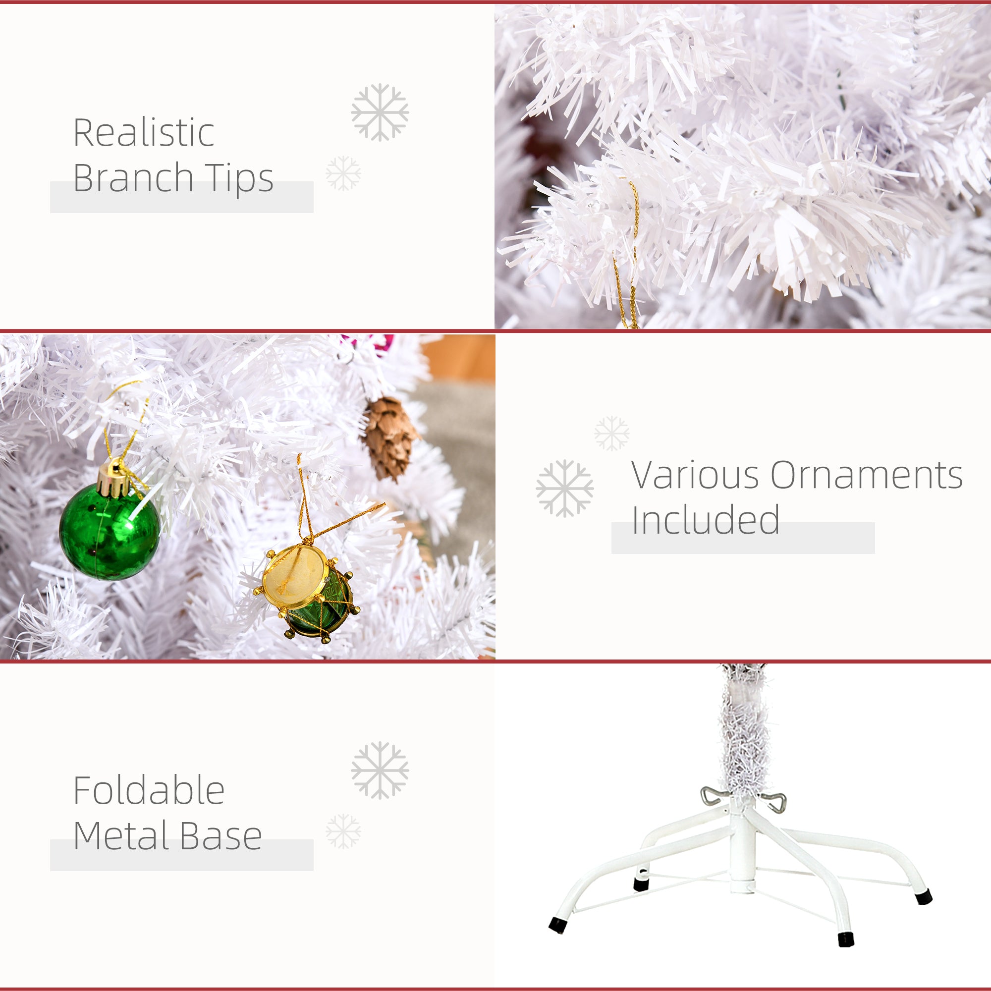 HOMCOM 4.9ft Artificial Christmas Tree Holiday Home Decoration with Xmas Ornaments and Metal Stand, White - anydaydirect