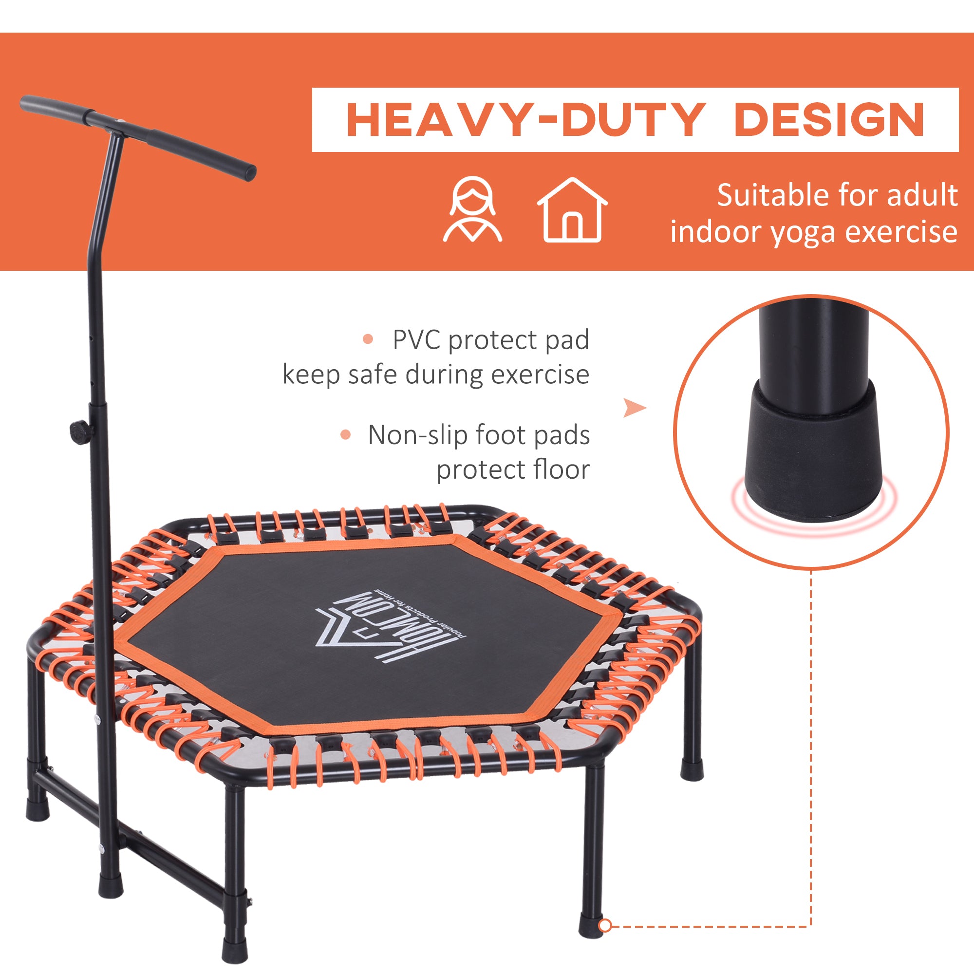 HOMCOM Mini Trampoline W/Adjustable Handle Bar - Black/Orange - anydaydirect