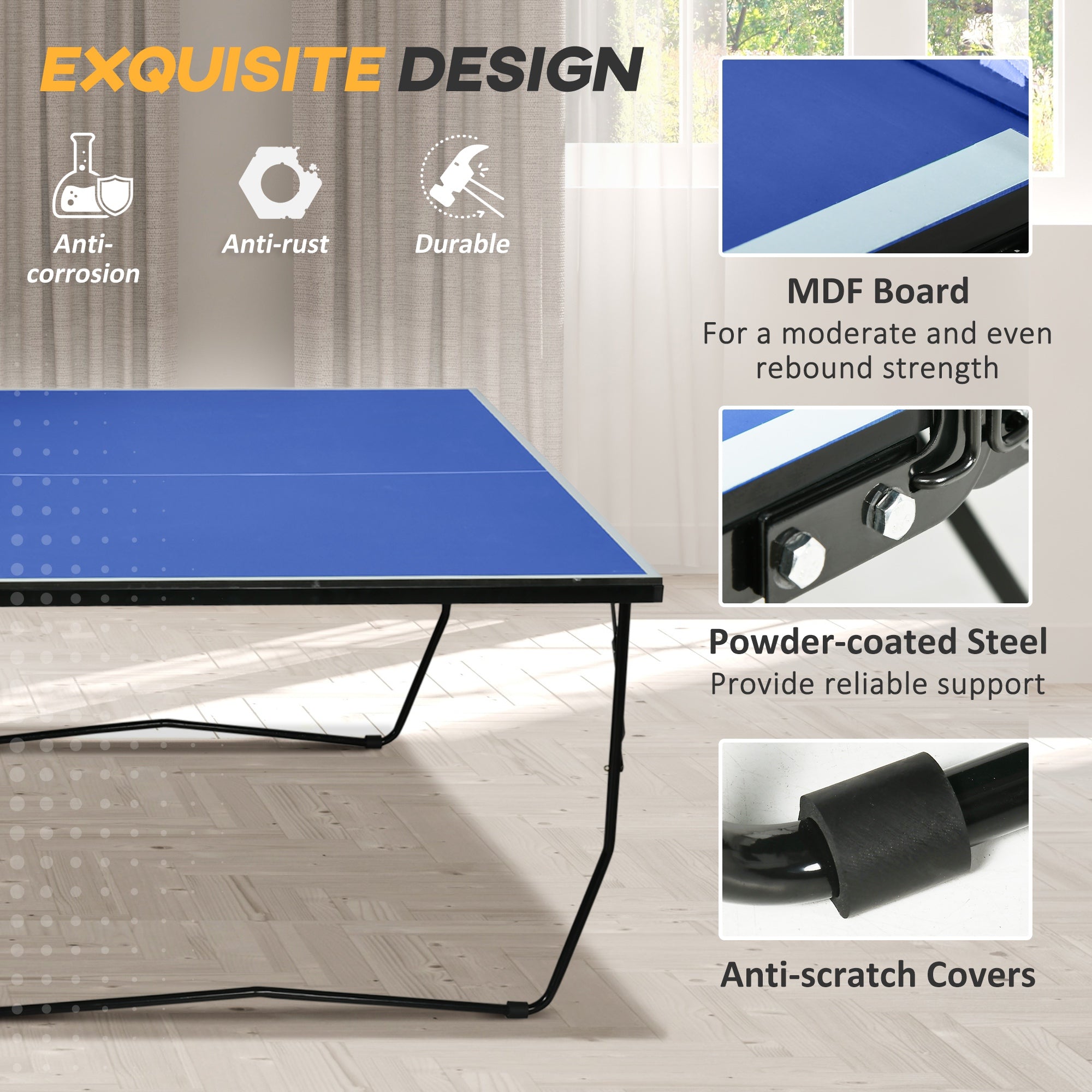 SPORTNOW 9FT Folding Tennis Table, with 8 Wheels, for Indoor Use, Blue - anydaydirect