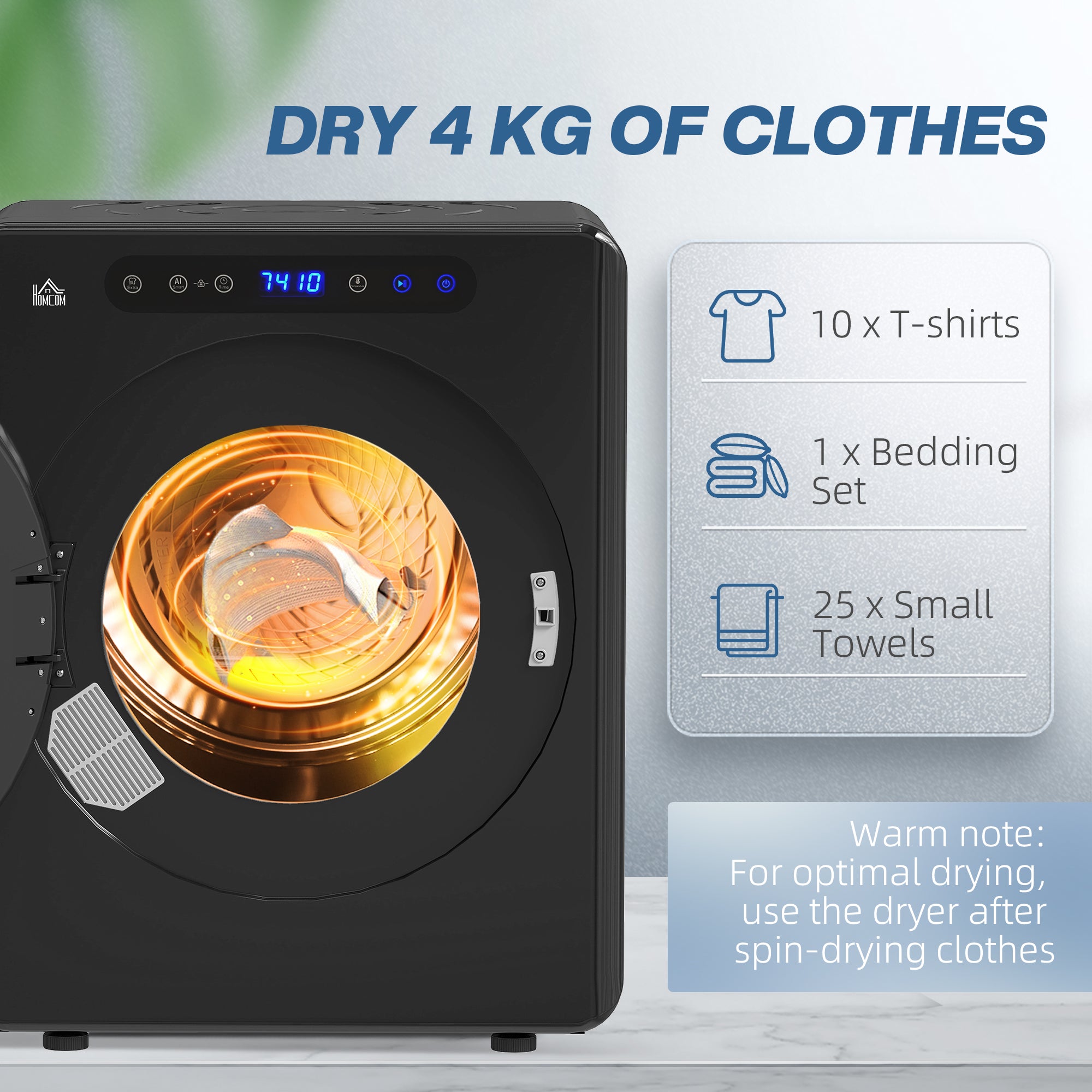 HOMCOM 4kg Compact 40-60? Tumble Dryer - Black - anydaydirect