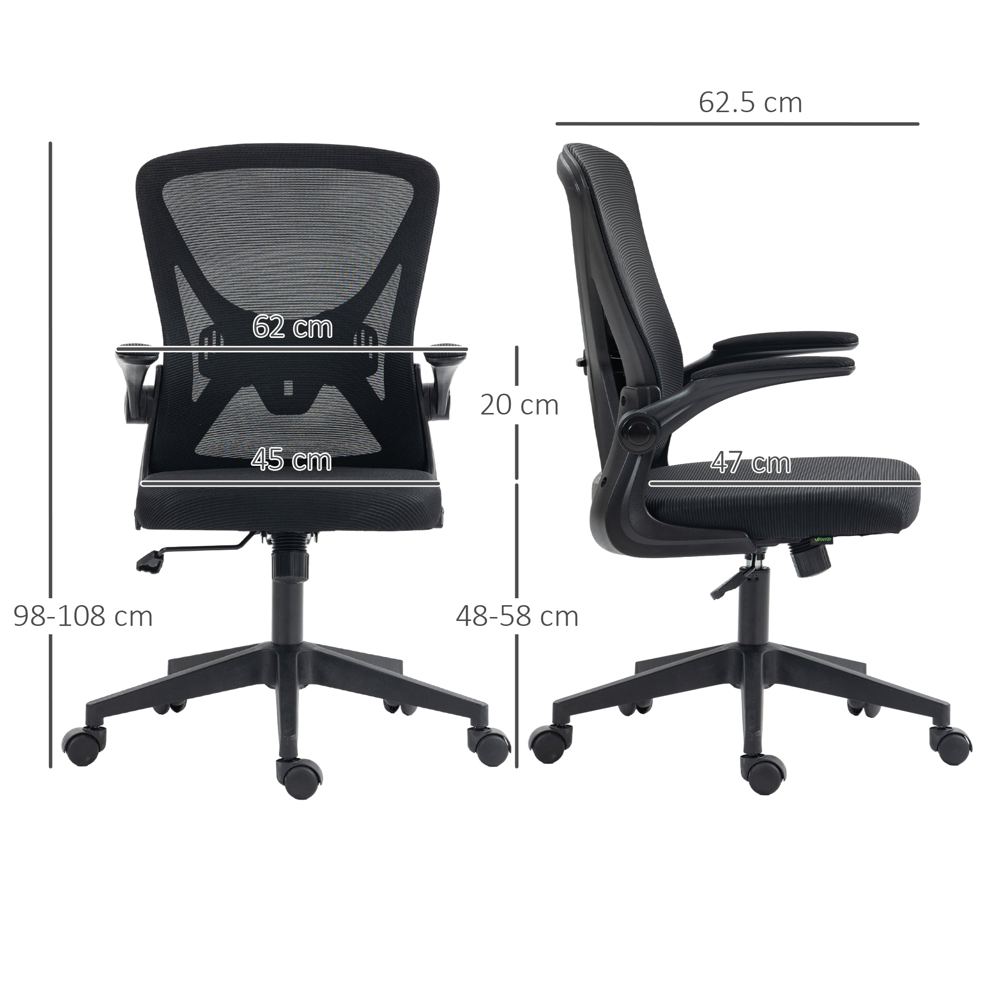 Vinsetto Mesh Back Office Chair, with Flip-Up Arms - Black - anydaydirect