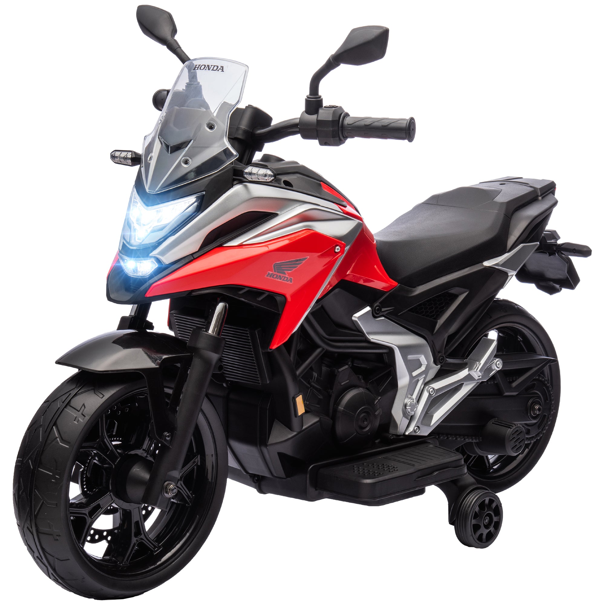 AIYAPLAY 12V Honda Licensed Kids Electric Motorbike w/ Music, Headlights, Early Education Function, for 3-6 Years - Red - anydaydirect