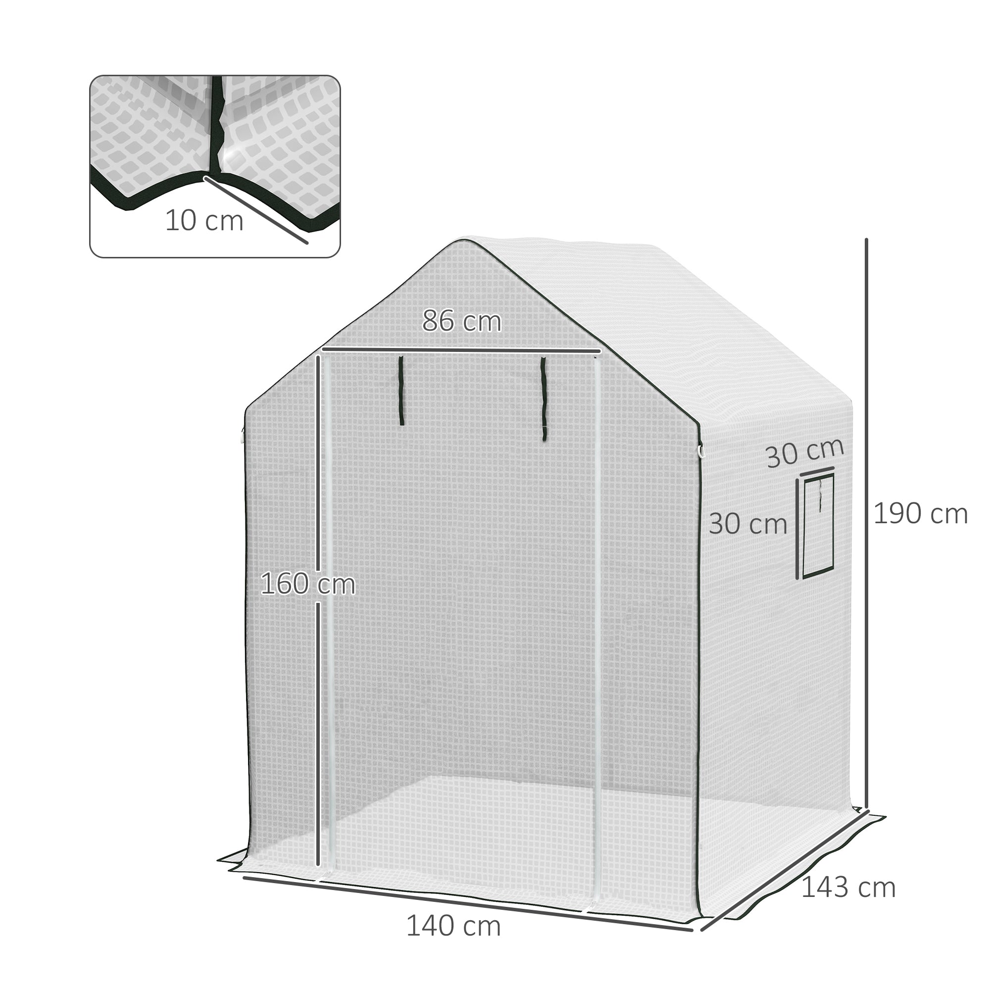 Outsunny Greenhouse Cover Replacement Walk-in PE Hot House Cover with Roll-up Door and Windows, 140 x 143 x 190cm, White - anydaydirect