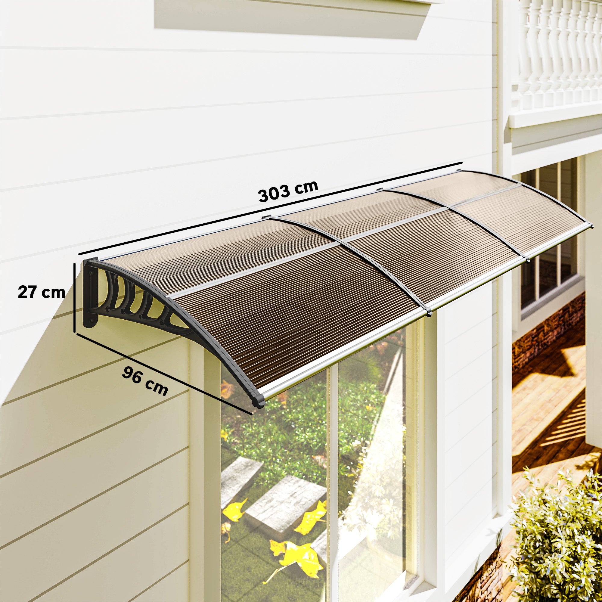 Outsunny Front Door Canopy, Outdoor Awning, Rain Shelter, 303 x 96cm , Brown - anydaydirect