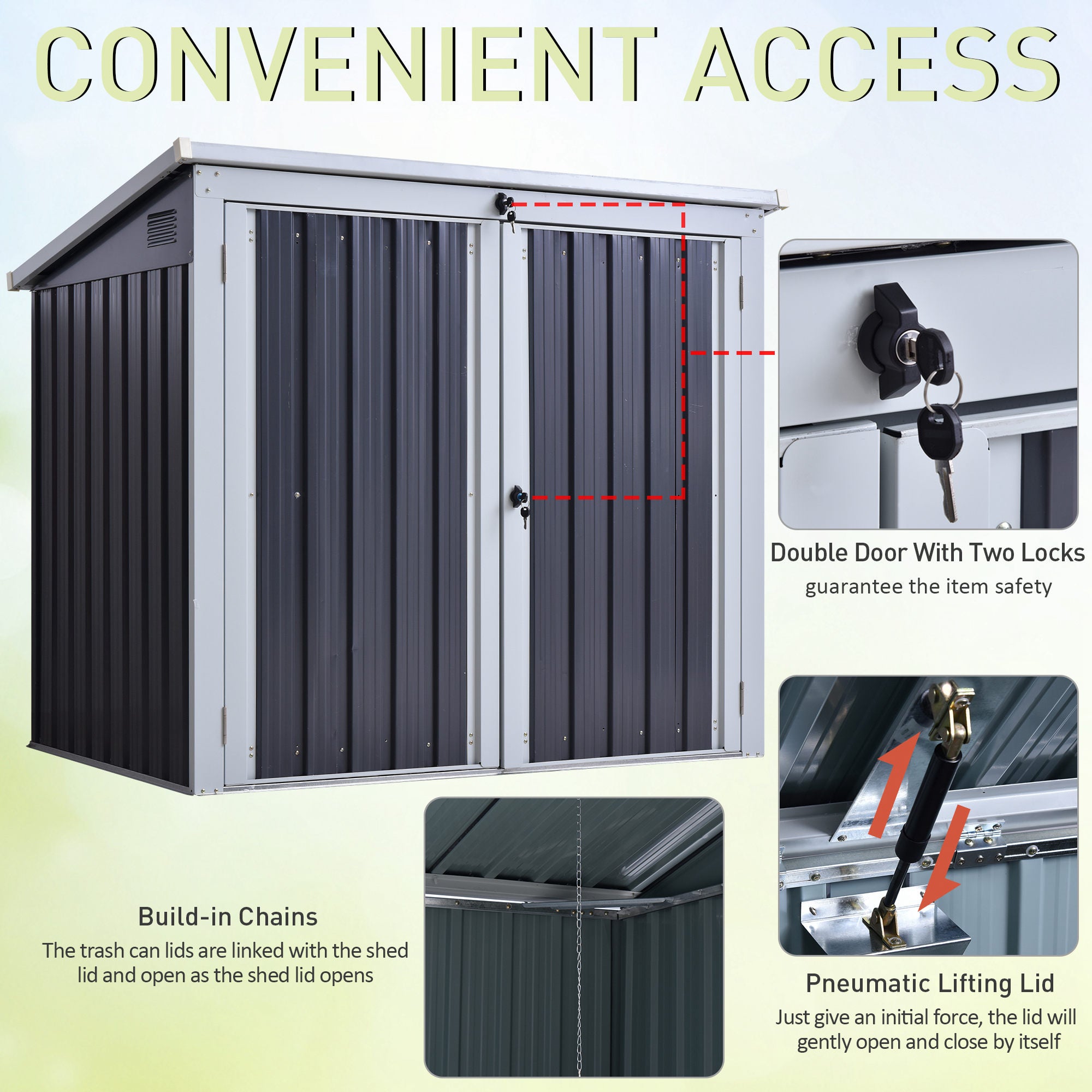 Outsunny 5ft x 3ft Garden 2-Bin Corrugated Steel Rubbish Storage Shed w/ Locking Doors Lid Outdoor Hygienic Dustbin Unit Garbage Trash Cover - anydaydirect