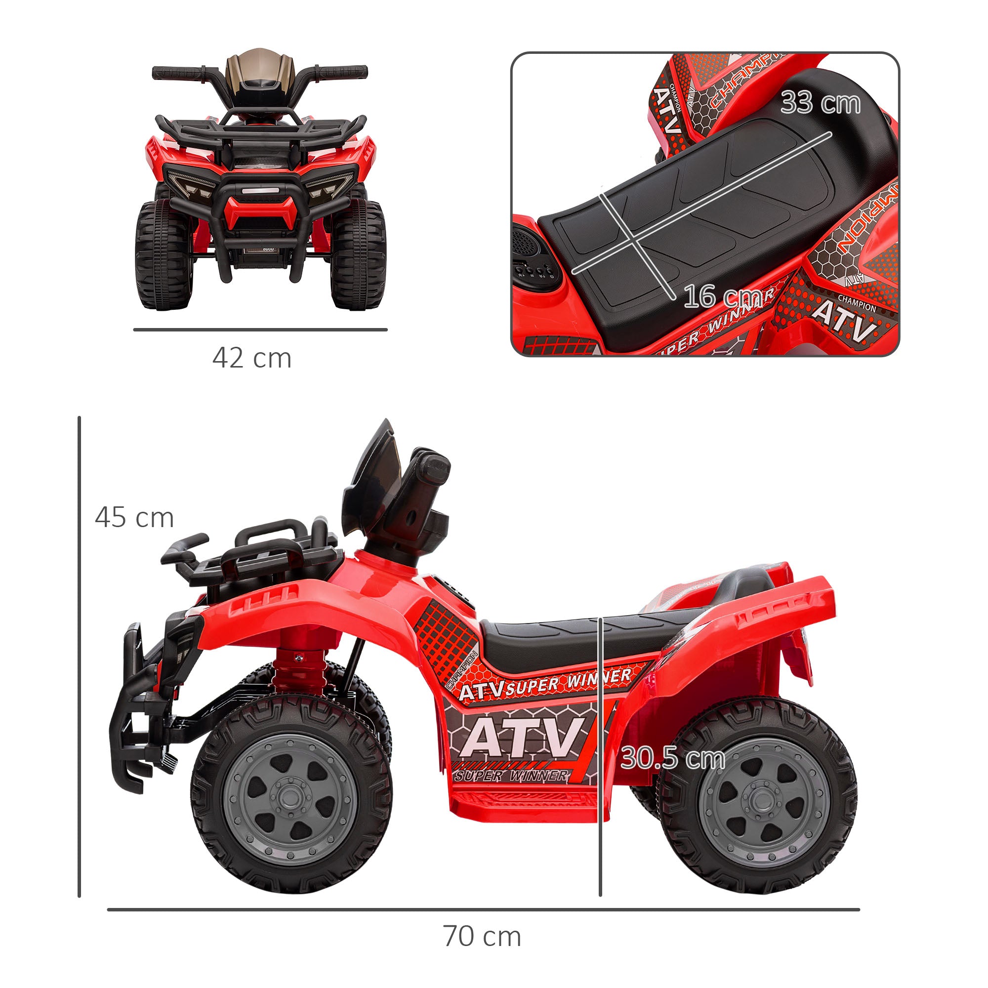 HOMCOM Kids' Battery-Powered Ride-On ATV with Real Working Headlights, 6V, for Ages 18-36 Months, Red - anydaydirect