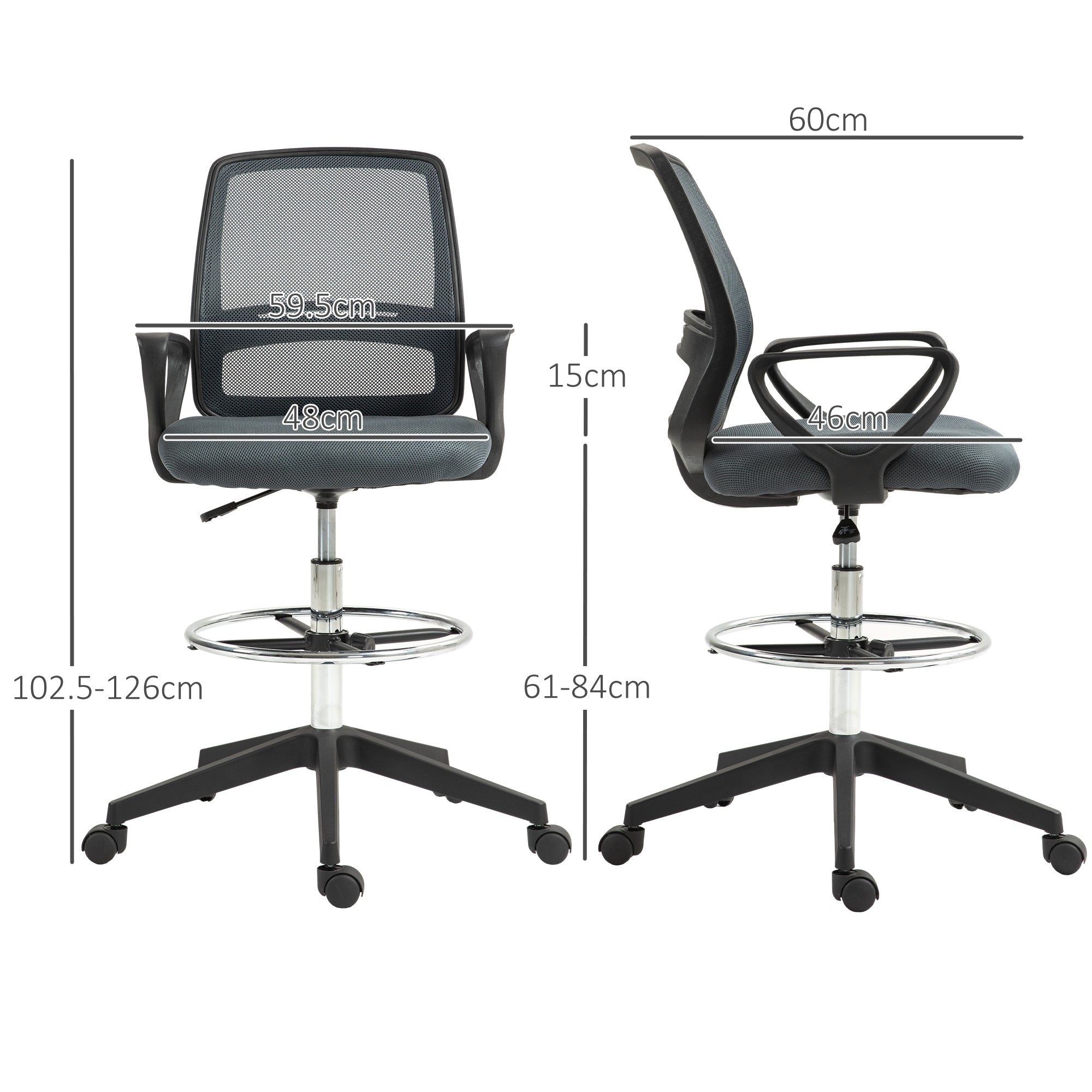 Vinsetto Ergonomic Mesh Back Drafting Chair Draughtsman Chair with Adjustable Height, Grey - anydaydirect