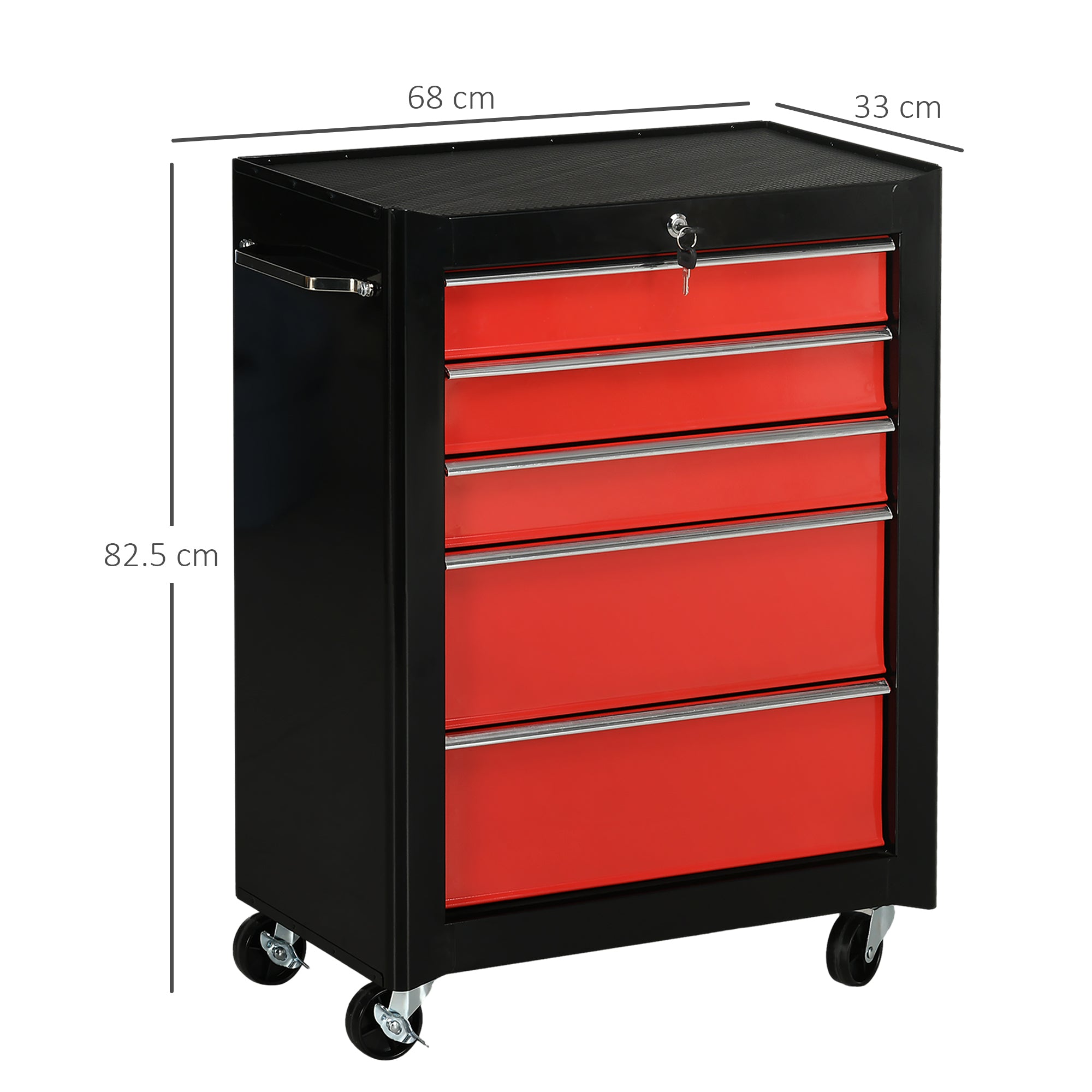 HOMCOM 5-Drawer Tool Chest, Lockable Steel Tool Storage Cabinet with Wheels and Handle Tool Box for Garage, Workshop, Red - anydaydirect