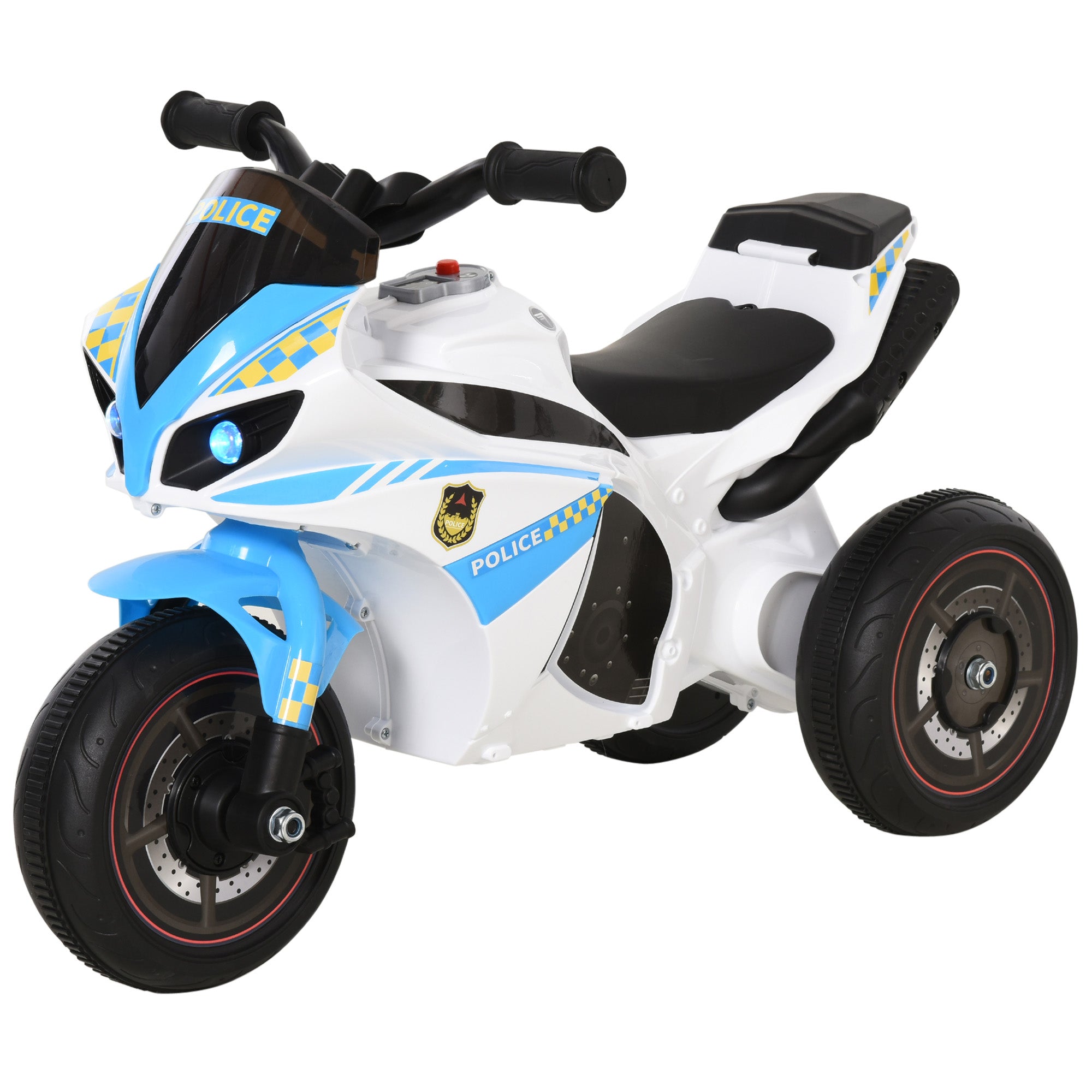 HOMCOM Kids Ride-On Police Bike 3-Wheel Vehicle w/ Music Lights Safe Seat Handlebars Toddler NO POWER Child Learning Fun Development 18-36 Months Blue - anydaydirect