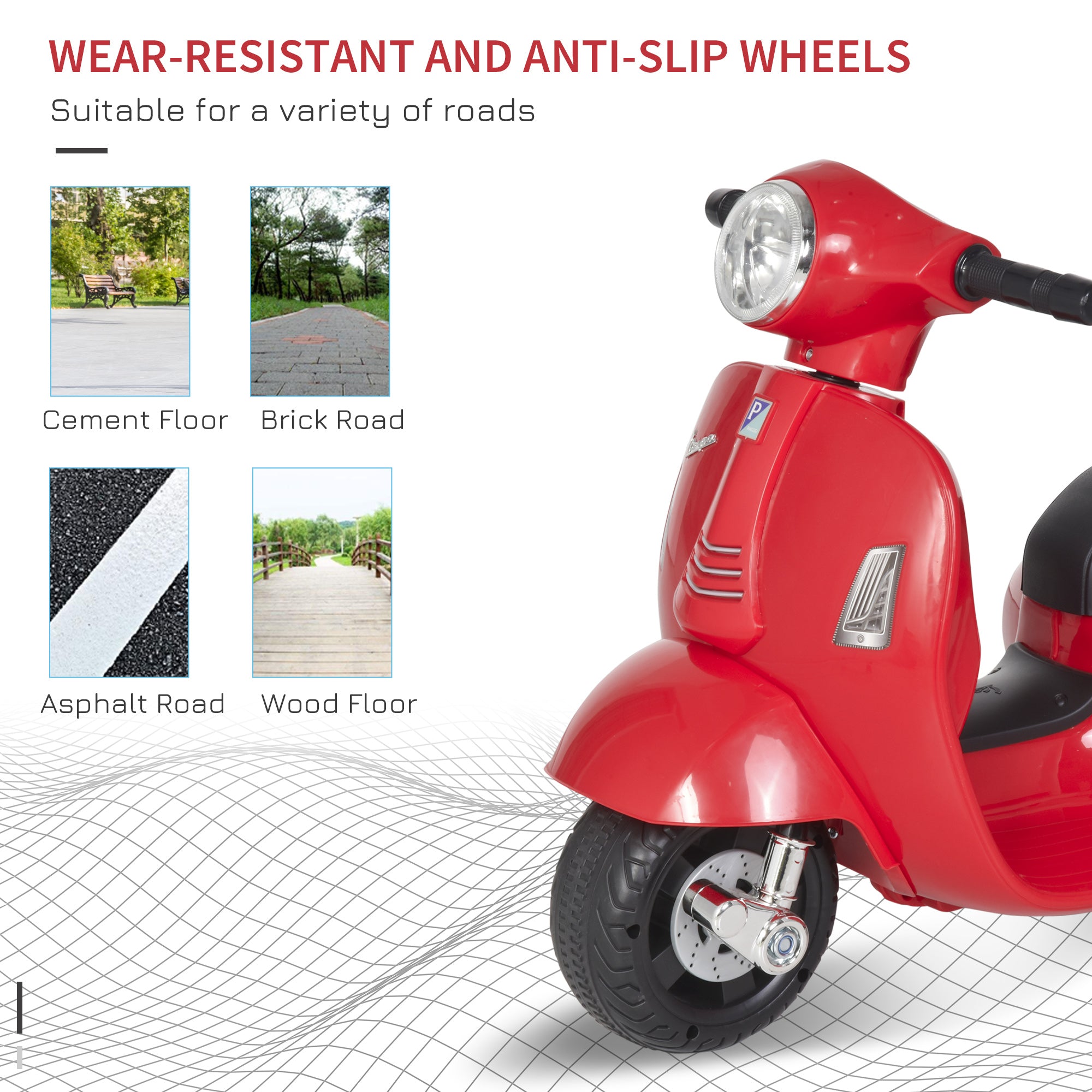HOMCOM Vespa Licensed Kids Ride On Motorcycle 6V Battery Powered Electric Trike Toys for 18-36 Months with Horn Headlight Red - anydaydirect