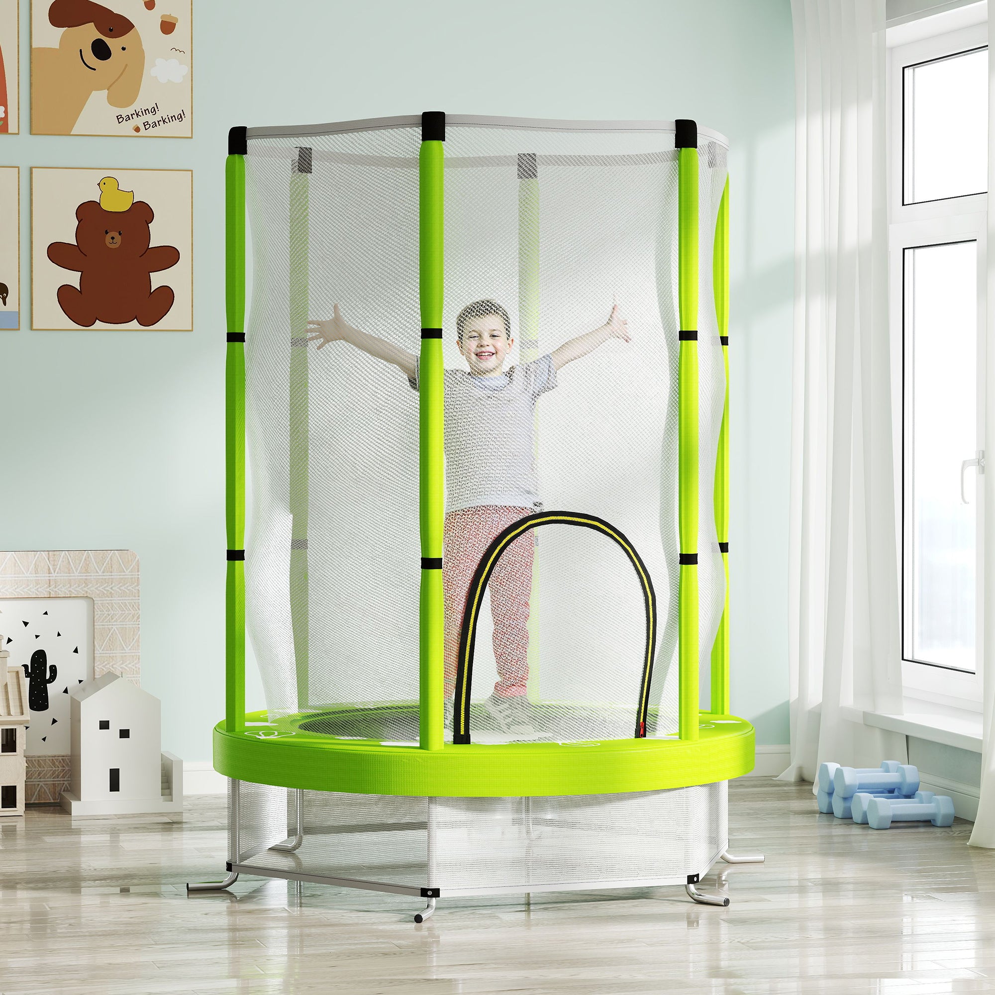 AIYAPLAY 4.6ft Toddler Trampoline w/ Safety Enclosure Net, for Indoor Outdoor Use, Ages 3-6 Years, Green - anydaydirect
