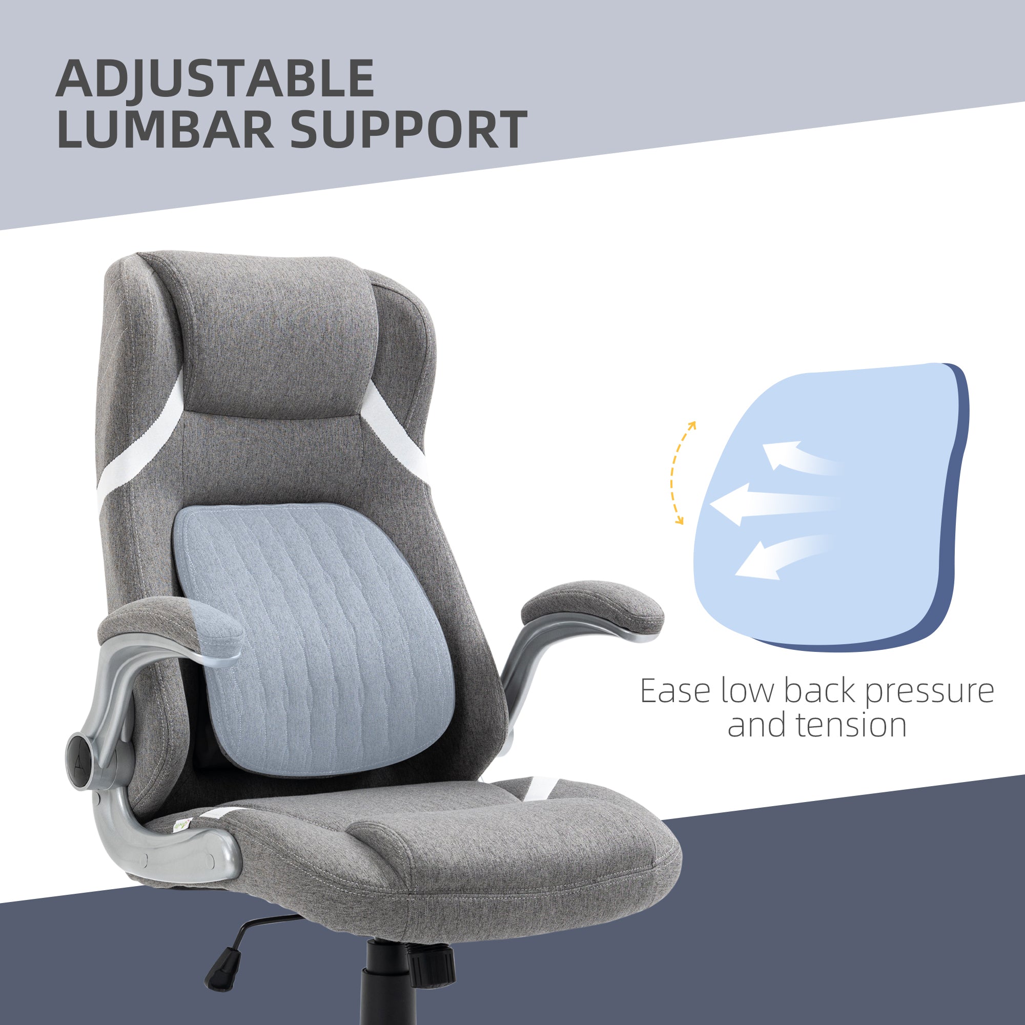Vinsetto Linen-Look Office Chair, with Adjustable Height and Tension - Grey - anydaydirect