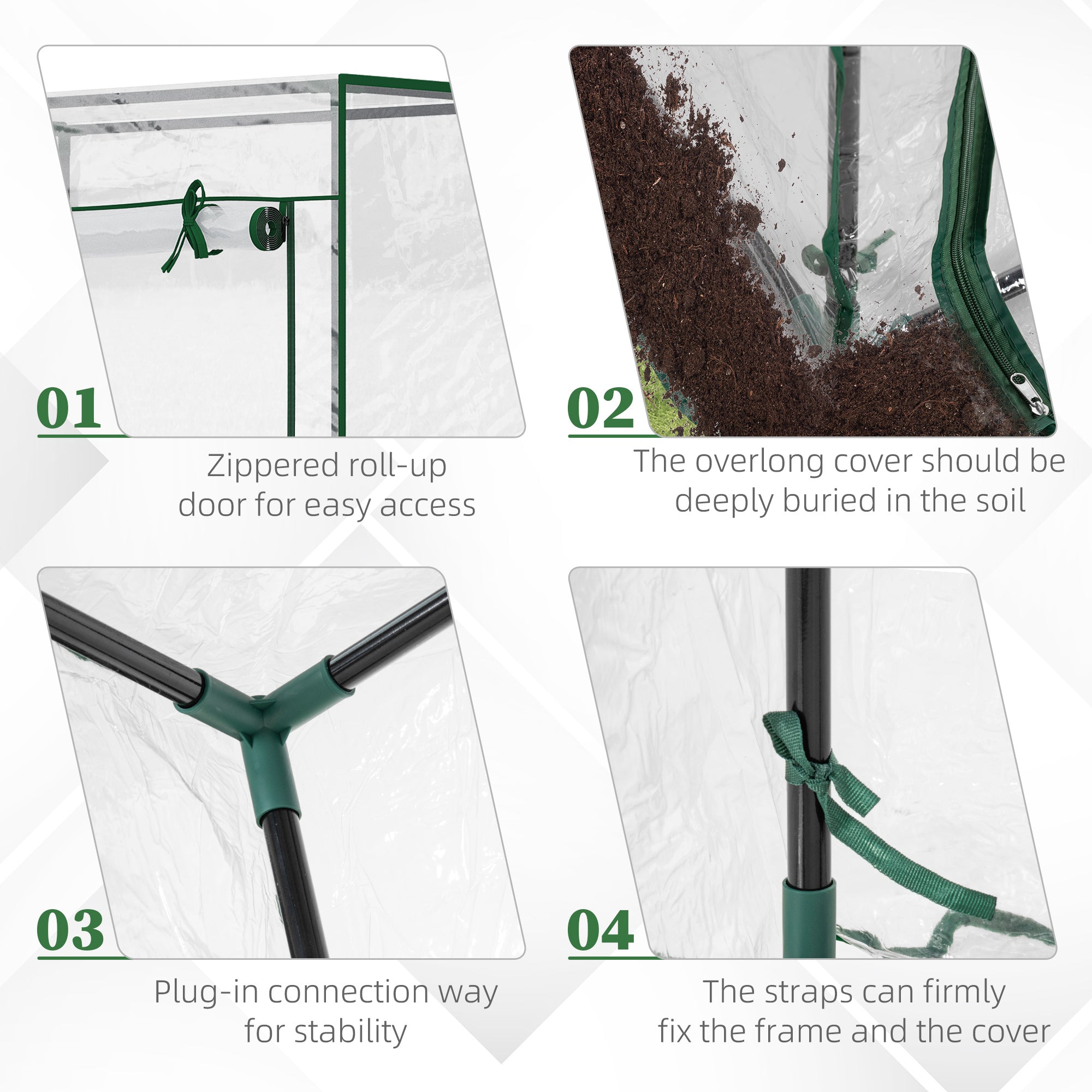 Outsunny 100 x 50 x 150cm Greenhouse Steel Frame PVC Cover with Roll-up Door Outdoor for Backyard, Balcony, Garden, Transparent - anydaydirect