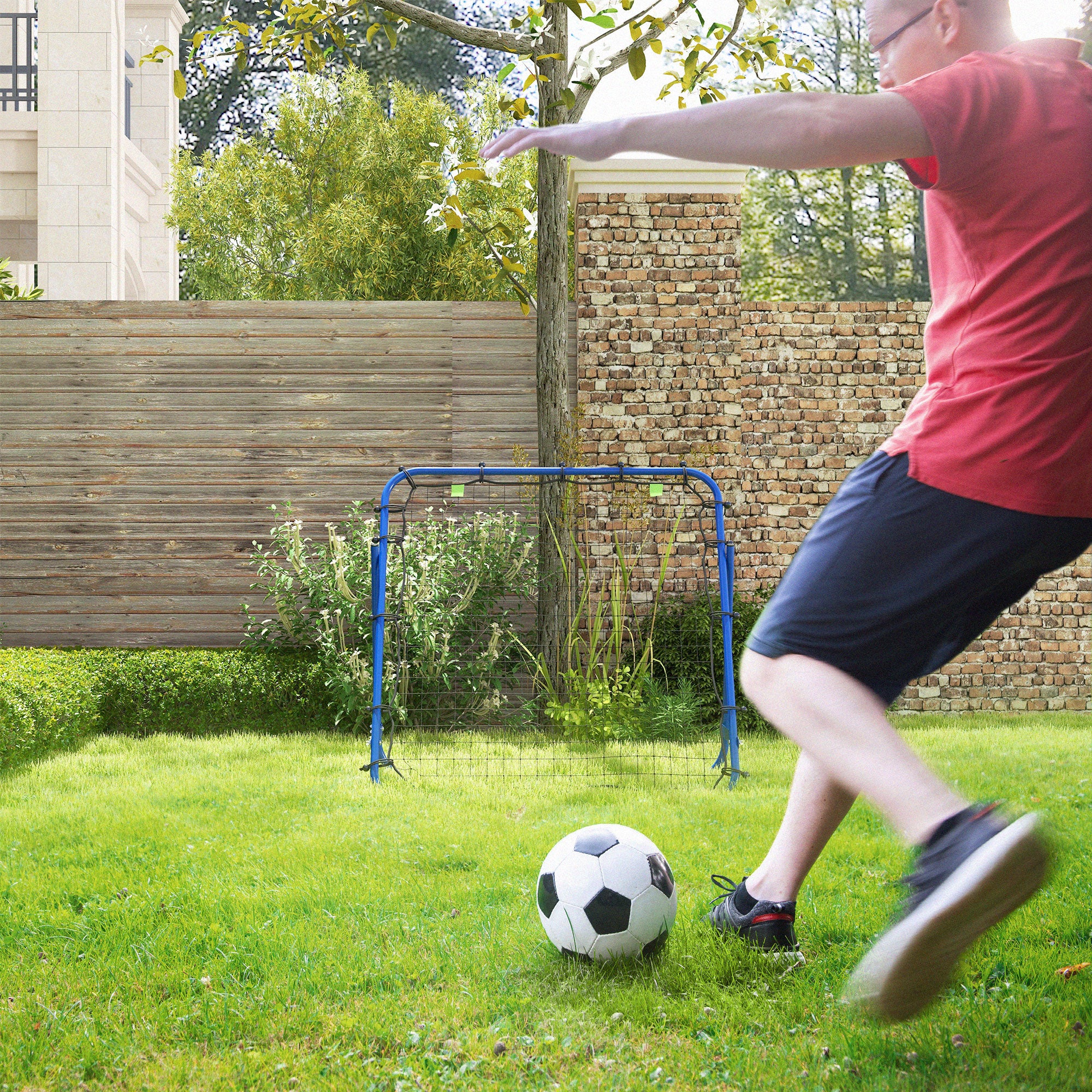 HOMCOM Adjustable Rebounder Net Kickback Target Goal for Teens Adults Training, Blue - anydaydirect