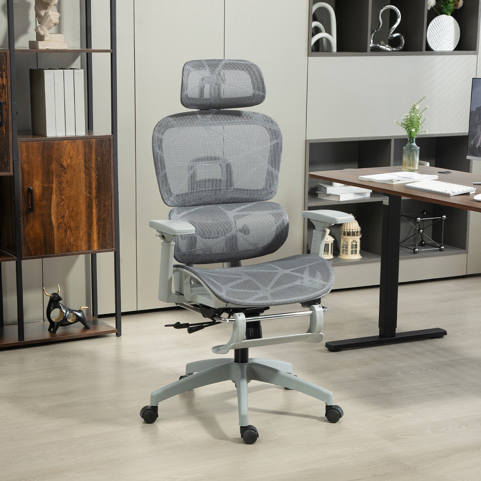 HOMCOM Multi-Adjustable Mesh Office Chair - Grey - anydaydirect