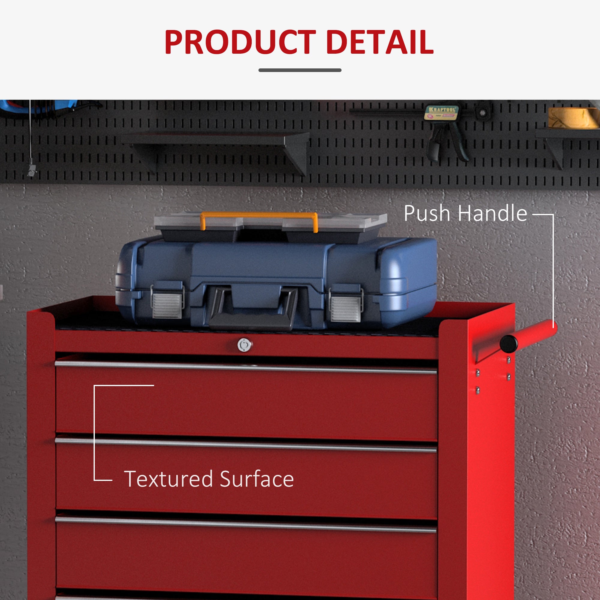 HOMCOM 5 Drawer Tool Chest on Wheels, Lockable Steel Tool Trolley with Side Handle for Workshop, Garage, Red - anydaydirect
