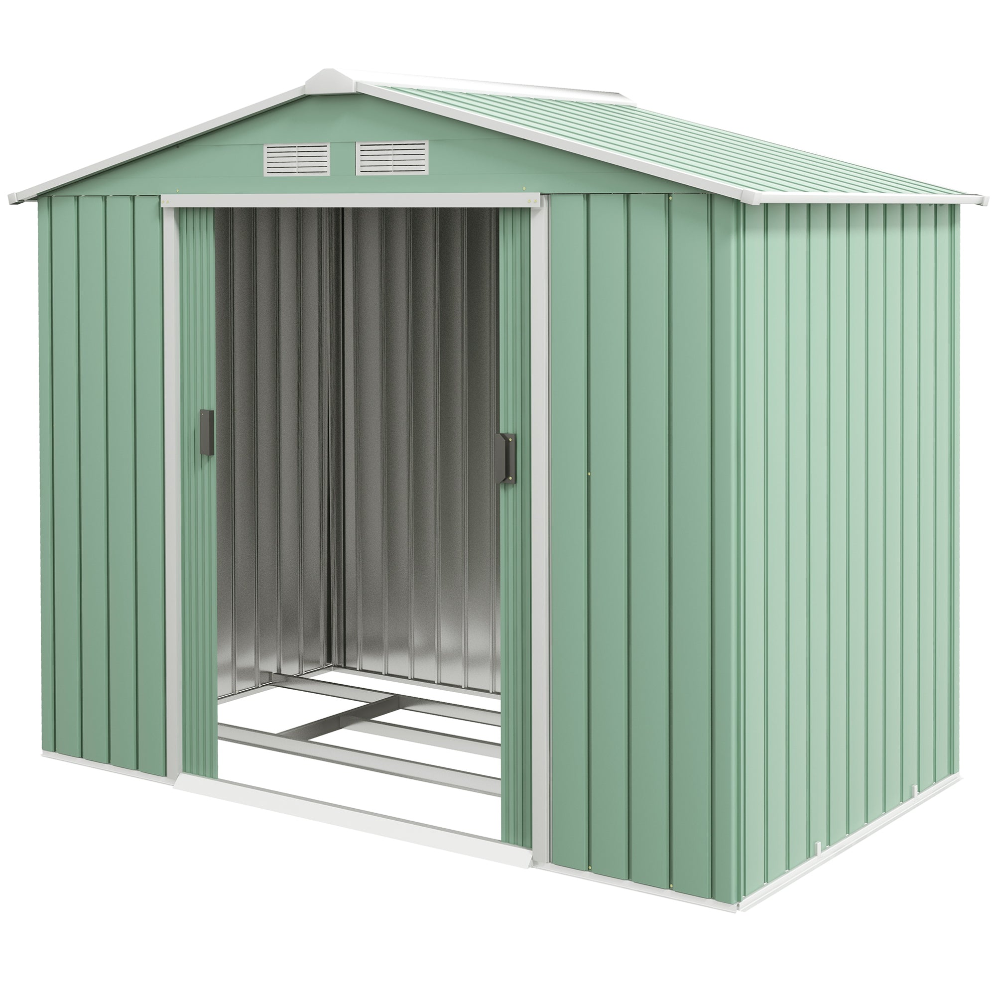 Outsunny 7ft x 4ft Lockable Garden Metal Storage Shed Large Patio Roofed Tool Storage Building Foundation Sheds Box, Light Green - anydaydirect