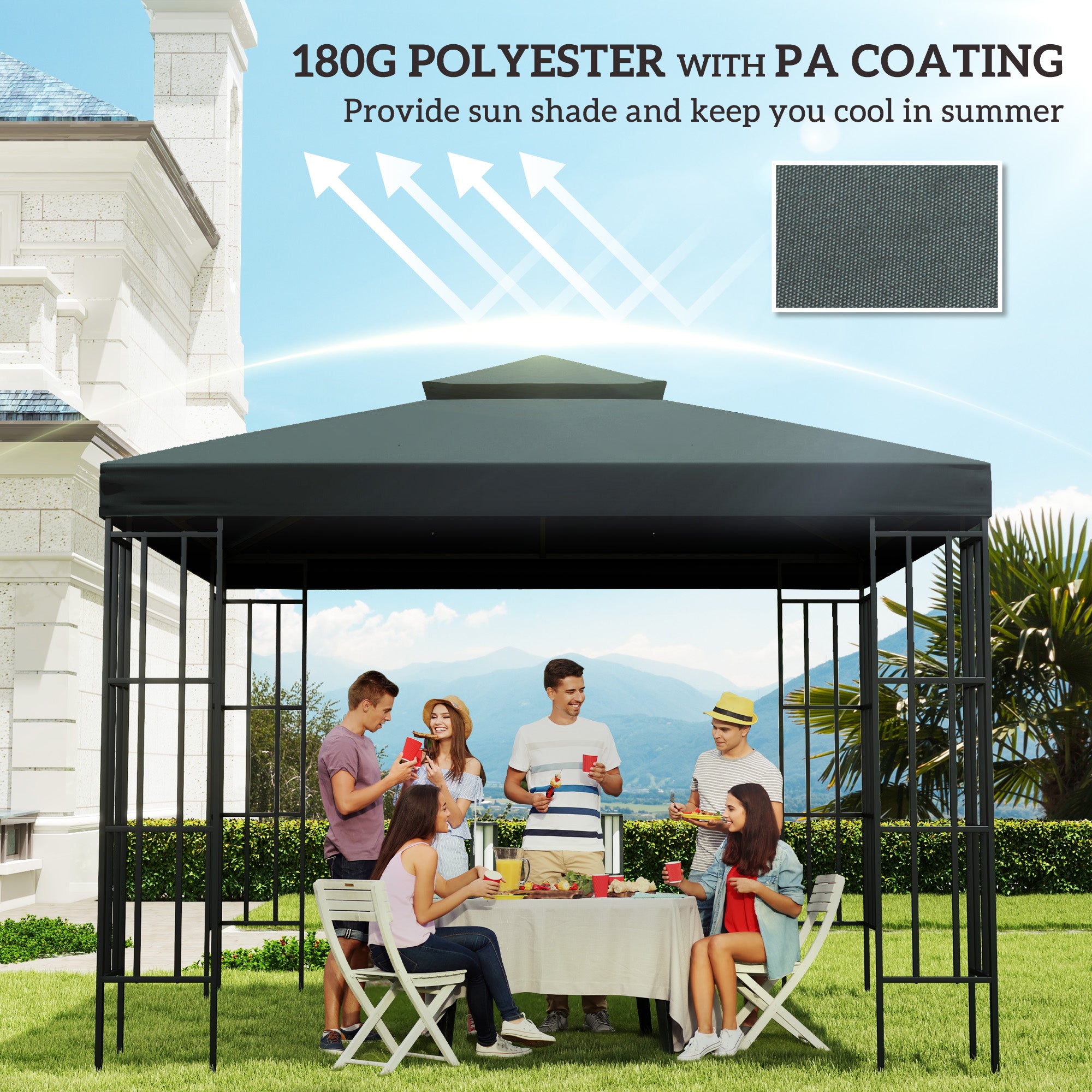 Outsunny Gazebo Roof Replacement, for 3 x 3(m) Frames - Grey - anydaydirect