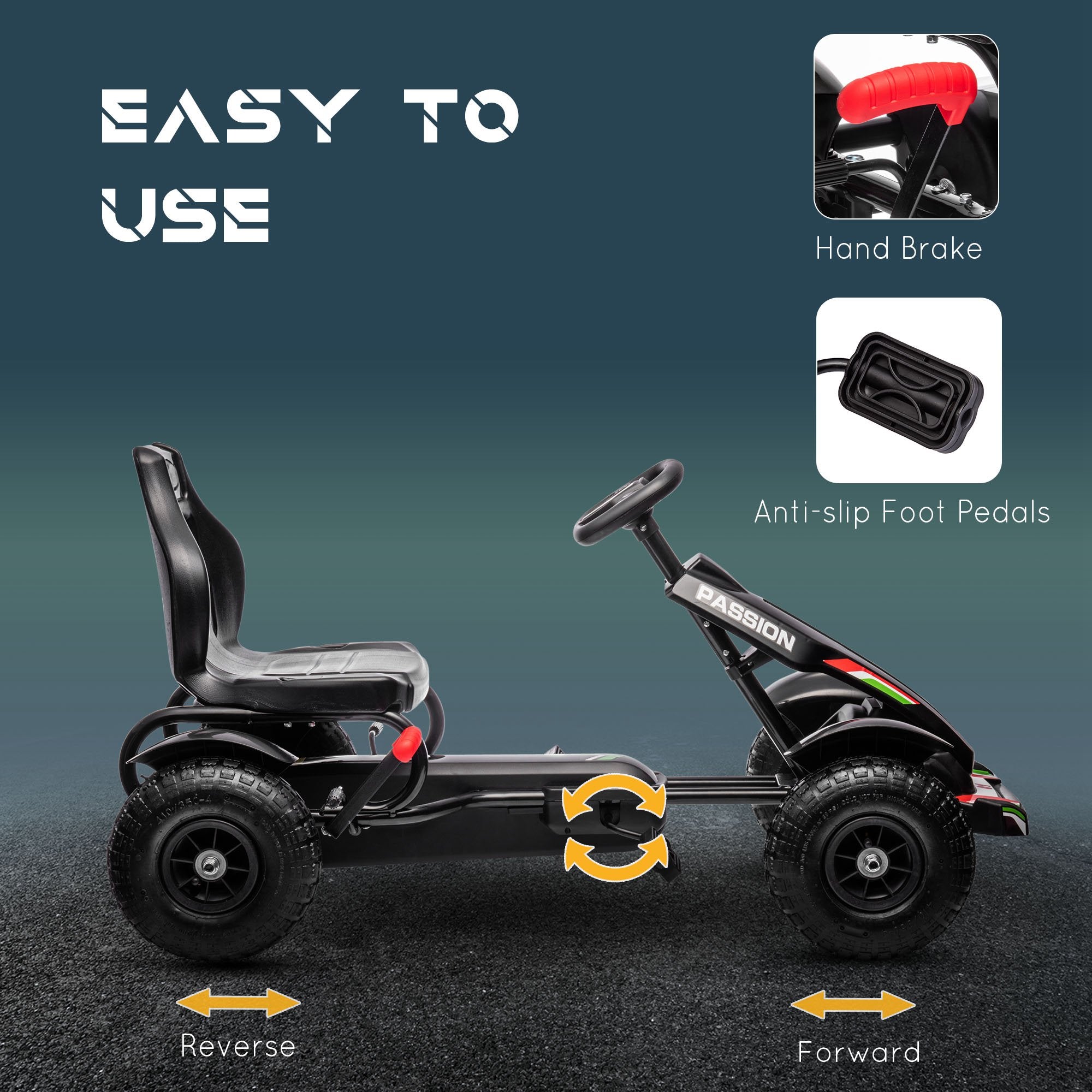 HOMCOM Kids Pedal Go Kart, Metal Frame with Adjustable Seat, Inflatable Tyres for Outdoor Fun, Black - anydaydirect