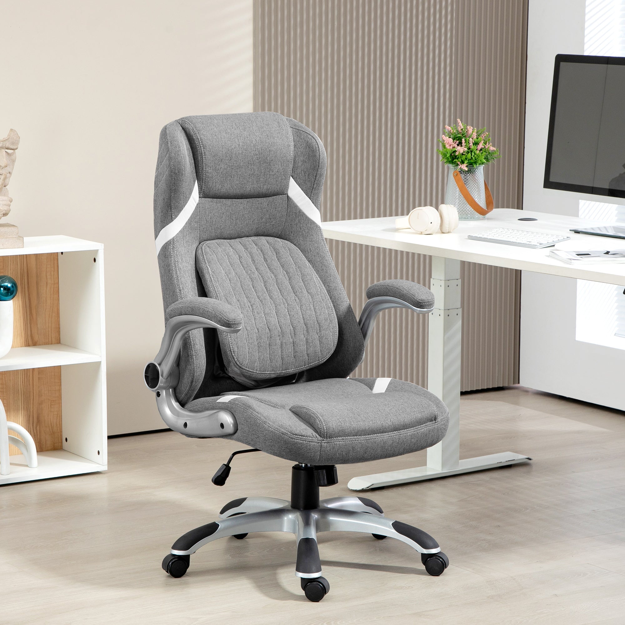Vinsetto Linen-Look Office Chair, with Adjustable Height and Tension - Grey - anydaydirect