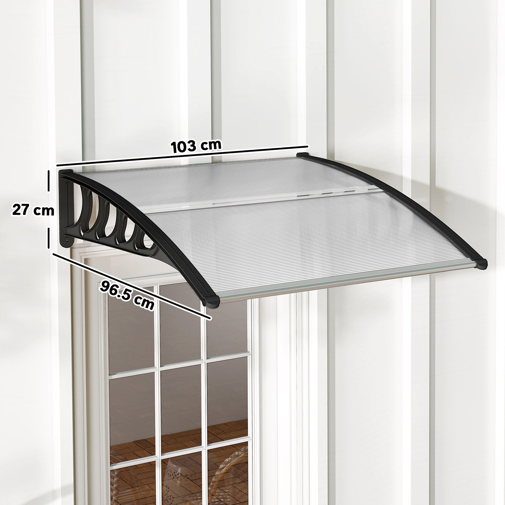 Outsunny Front Door Canopy, Outdoor Awning, Rain Shelter for Window, Porch and Front/Back Door, 103 x 96.5 cm, Clear - anydaydirect