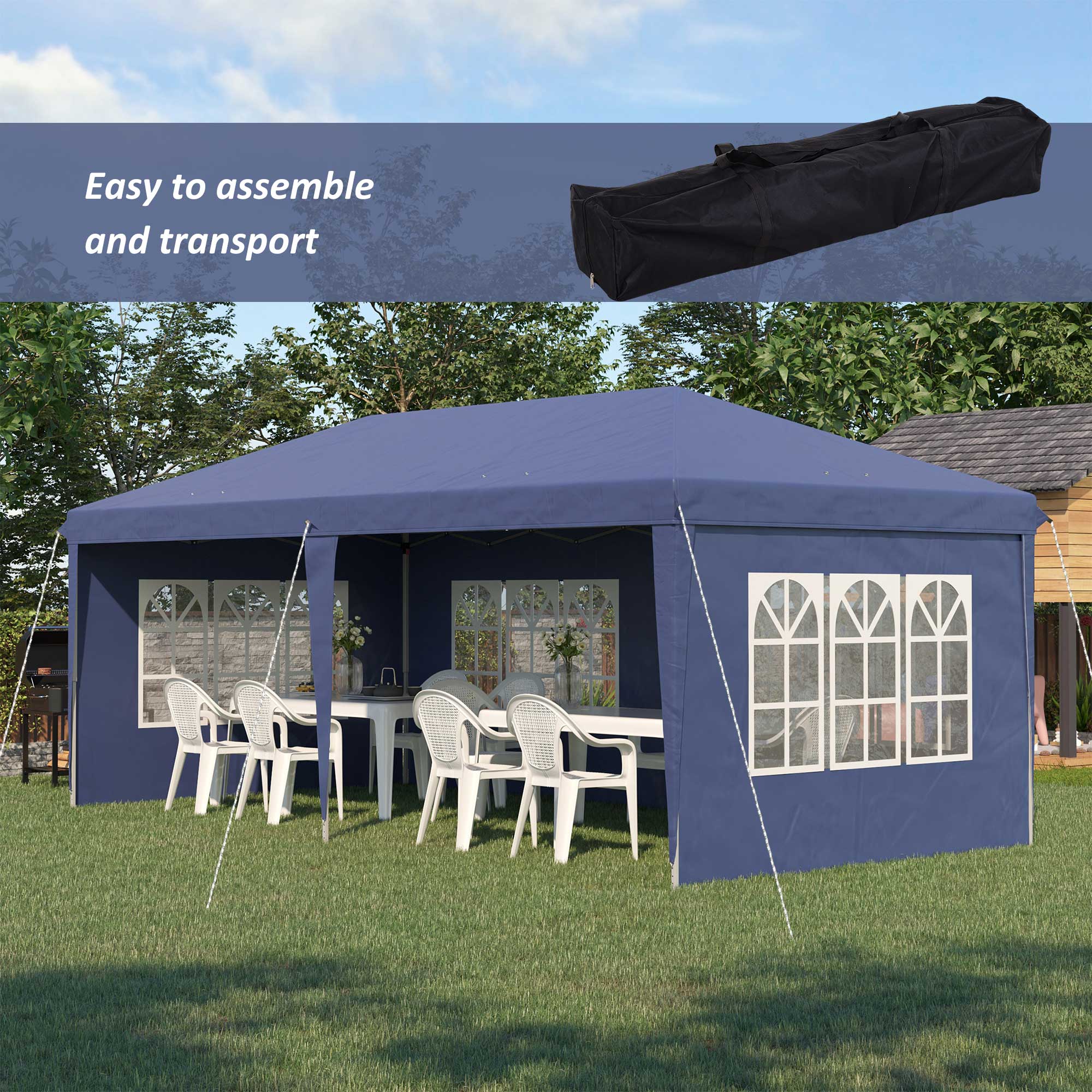 Outsunny 3 x 6m Pop Up Gazebo, Height Adjustable Marquee Party Tent with Sidewalls and Storage Bag, Blue - anydaydirect