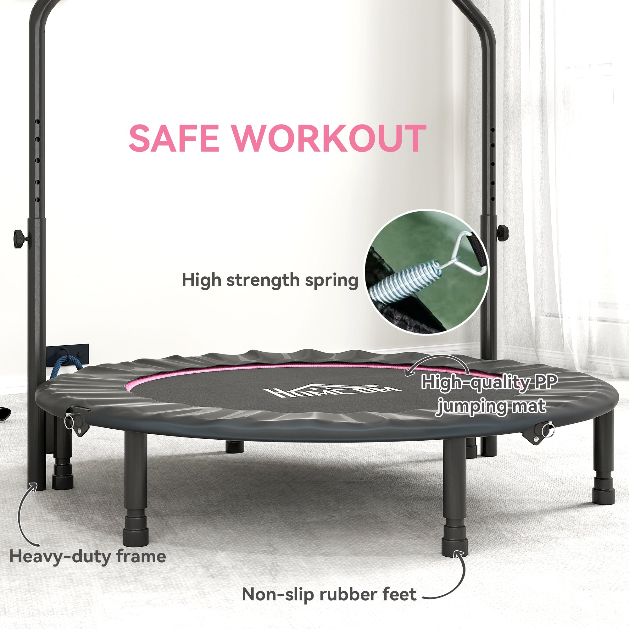 HOMCOM 48" Foldable Mini Fitness Trampoline, with Adjustable Foam Handle, Pink - anydaydirect