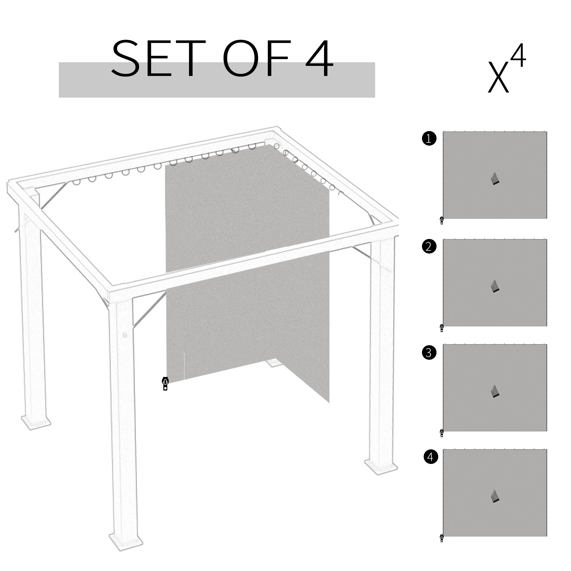 Outsunny Replacement Gazebo Curtains, 4-Panel Gazebo Side Panels Only, for 3 x 3 (M) Gazebos or Pergolas, Hooks/C-Rings Included, Light Grey - anydaydirect