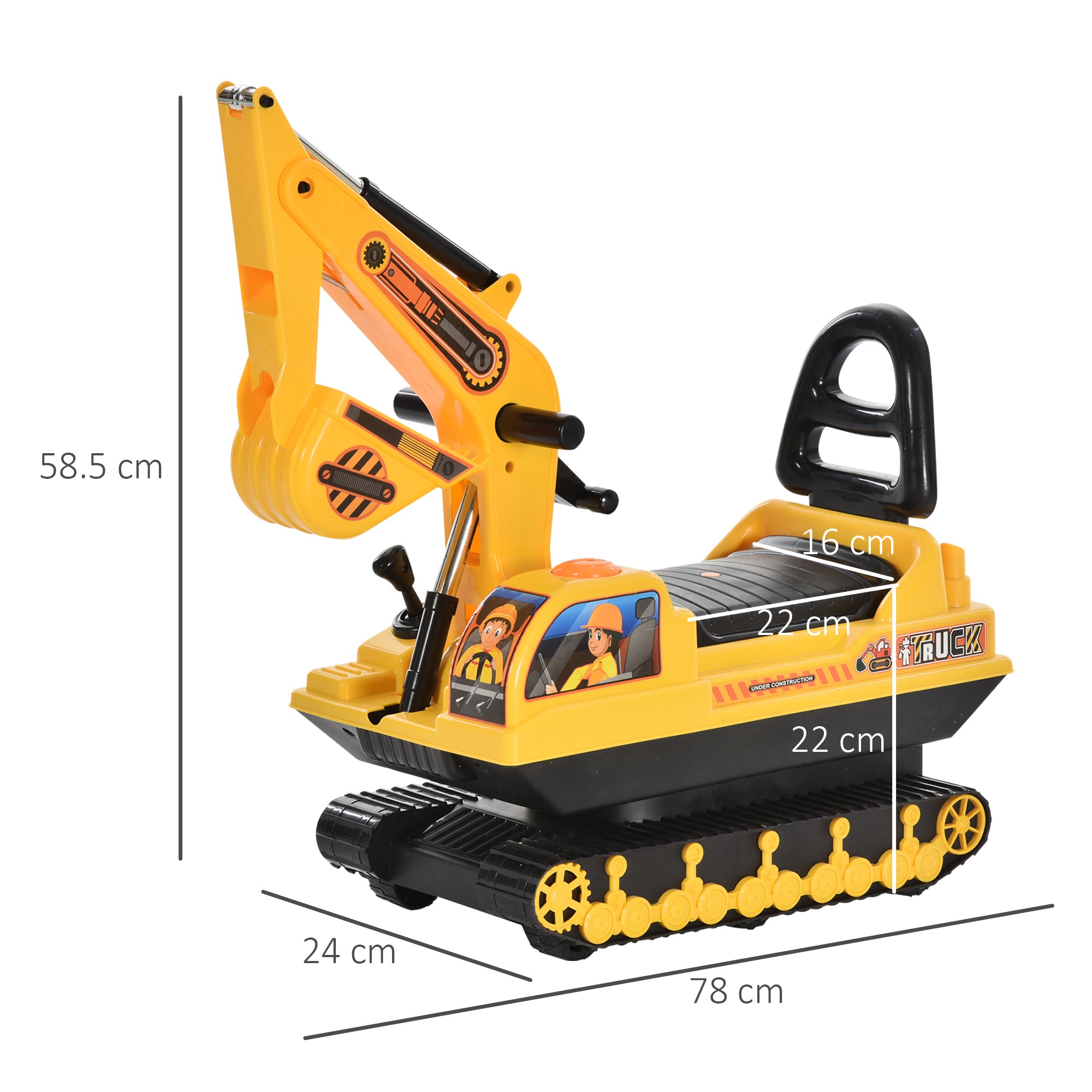 HOMCOM Kids Ride On Digger Excavator Toy Tractors Walker Toddler Truck Basket Storage For Boys Girls 3 Years Old Yellow NO POWER - anydaydirect