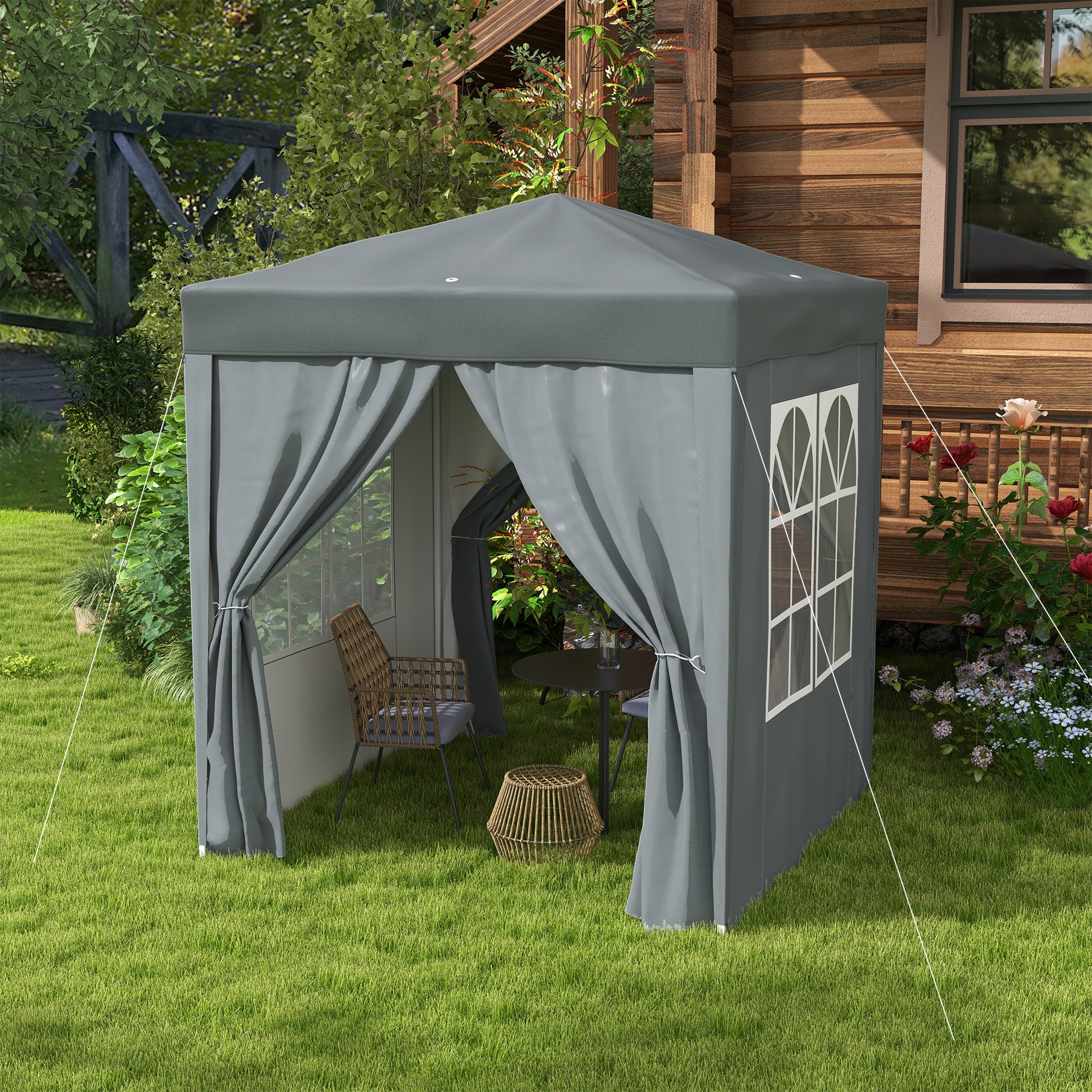 Outsunny Garden Pop Up Gazebo Marquee Party Tent Canopy with free Carrying Case, Removable 2 Walls, 2 Windows, 2m x 2m, Grey - anydaydirect