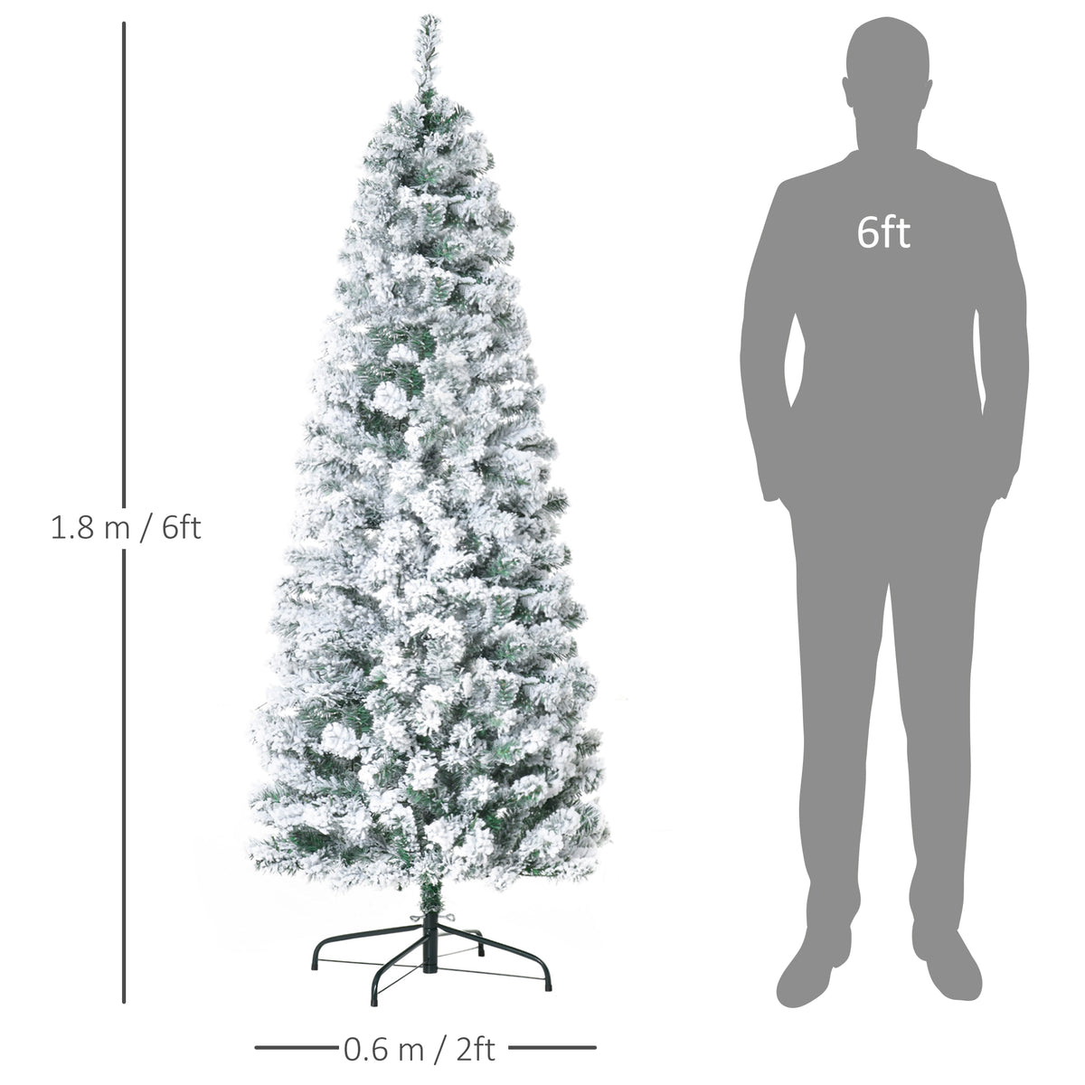 HOMCOM 6 Feet Prelit Artificial Snow Flocked Christmas Tree with Warm White LED Light, Holiday Home Xmas Decoration, Green White - anydaydirect