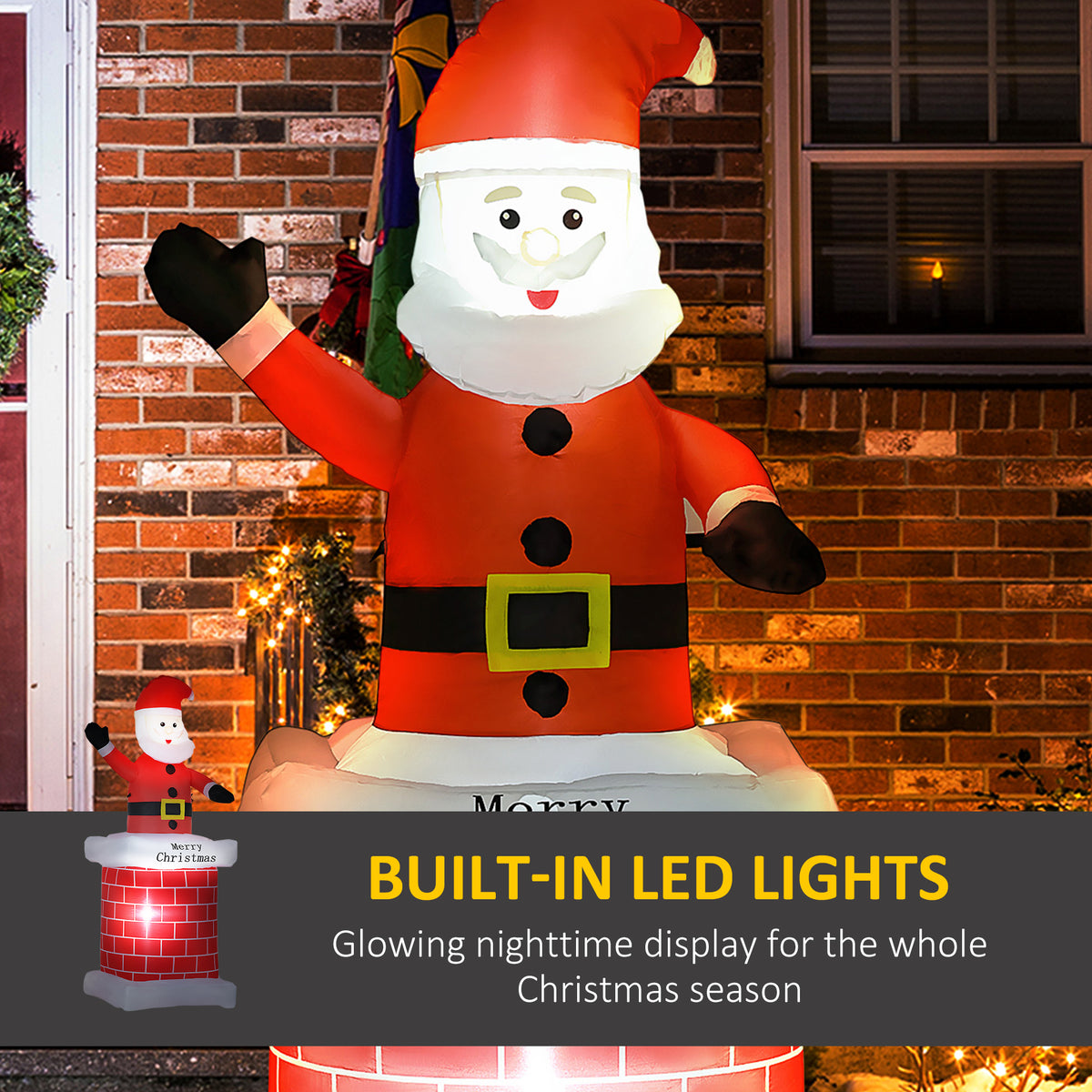 HOMCOM 7ft Christmas Inflatable Santa Claus from Chimney, Blow-Up Outdoor LED Garden Display for Lawn, Party - anydaydirect