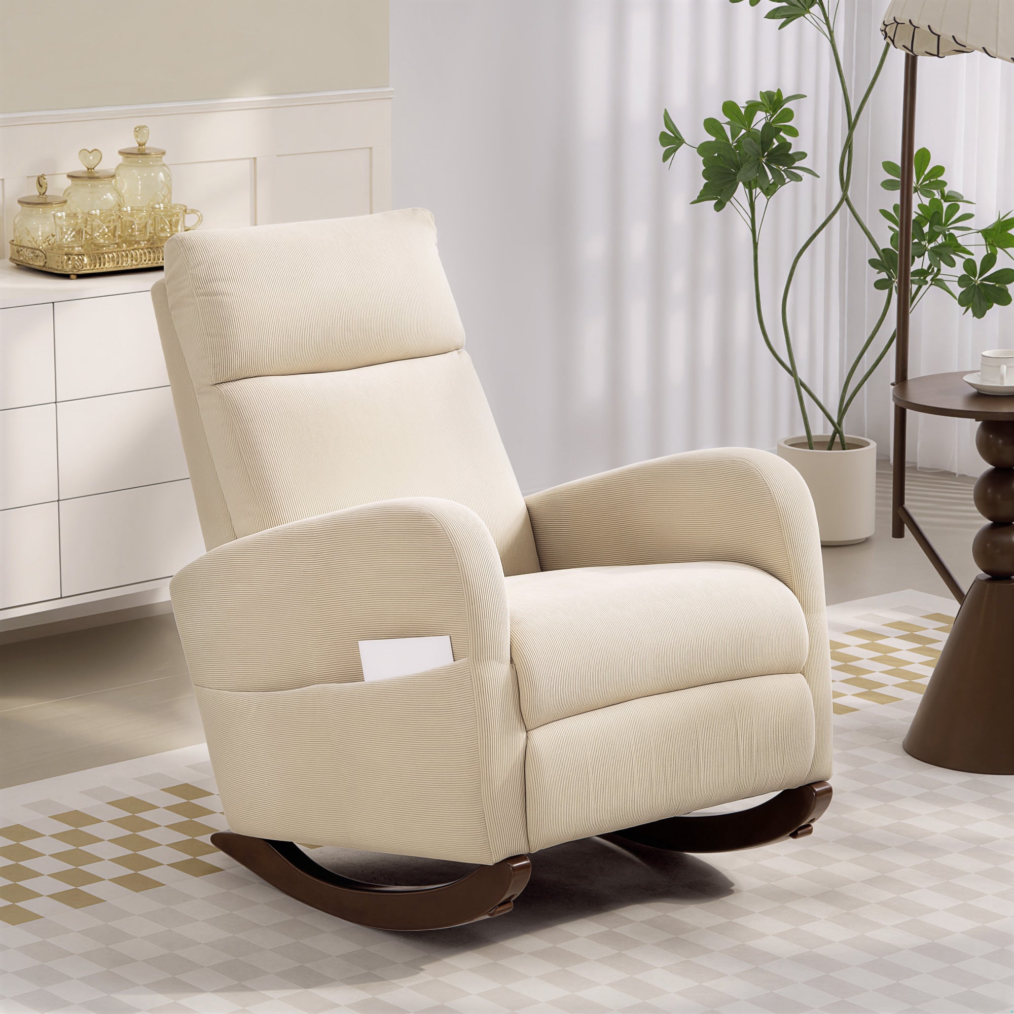 HOMCOM Corduroy Rocking Armchair - Beige - anydaydirect