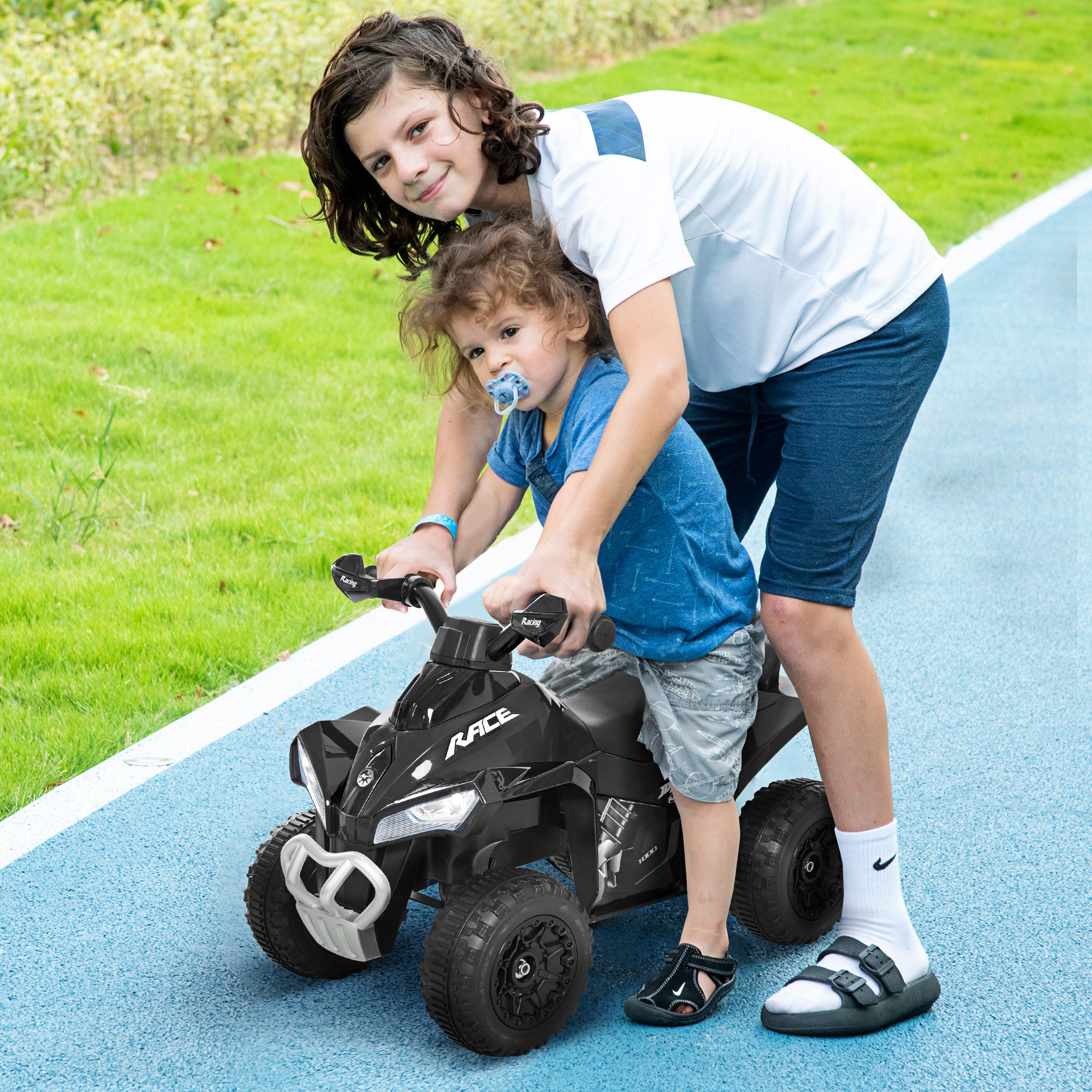 HOMCOM Ride on Cars Kids Car Kids Ride on Toy Foot-to-Floor Sliding Quad for 18-36 Months, 4 Pack, Black - anydaydirect