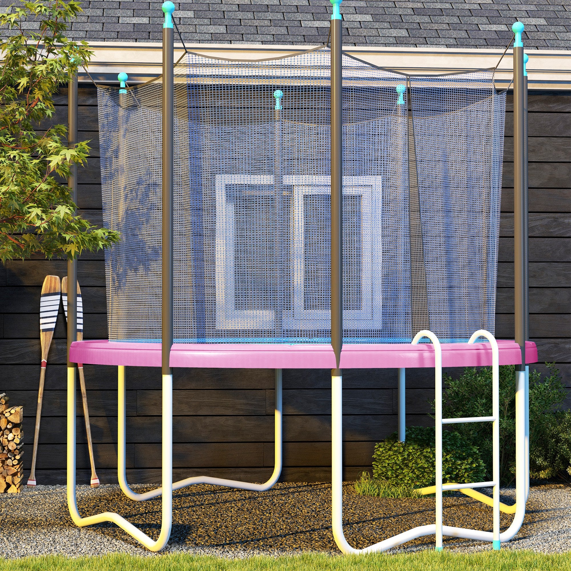 SPORTNOW 10FT Trampoline Spring Cover, Plastic Trampoline Pad Replacement with Elastic Cord, Waterproof, UV Resistant and Tear-Resistant, Pink - anydaydirect