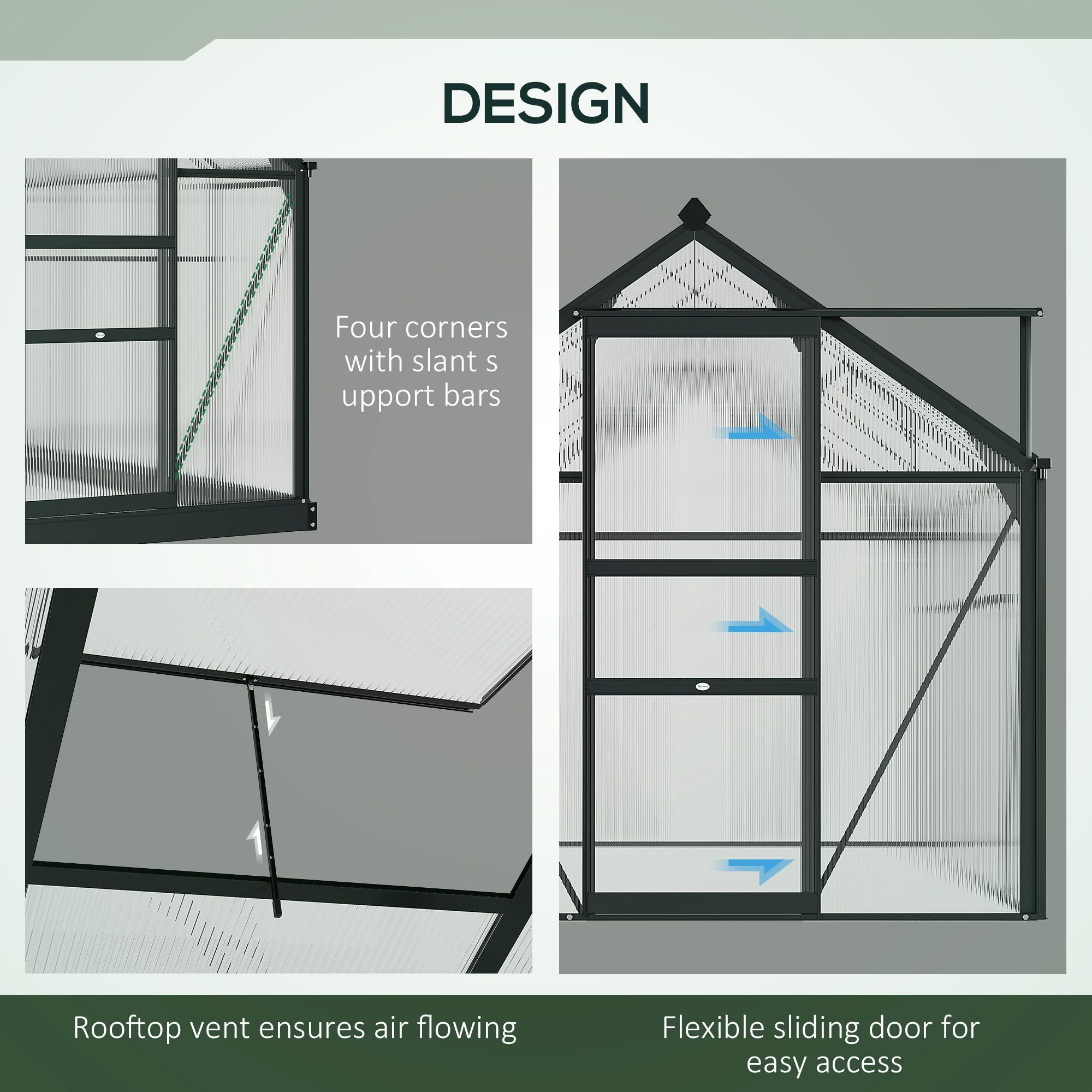 Outsunny 6 x 10ft Polycarbonate Greenhouse, Large Walk-In Green House with Slide Door and Window, Garden Plants Grow House with Aluminium Frame and Foundation, Grey - anydaydirect