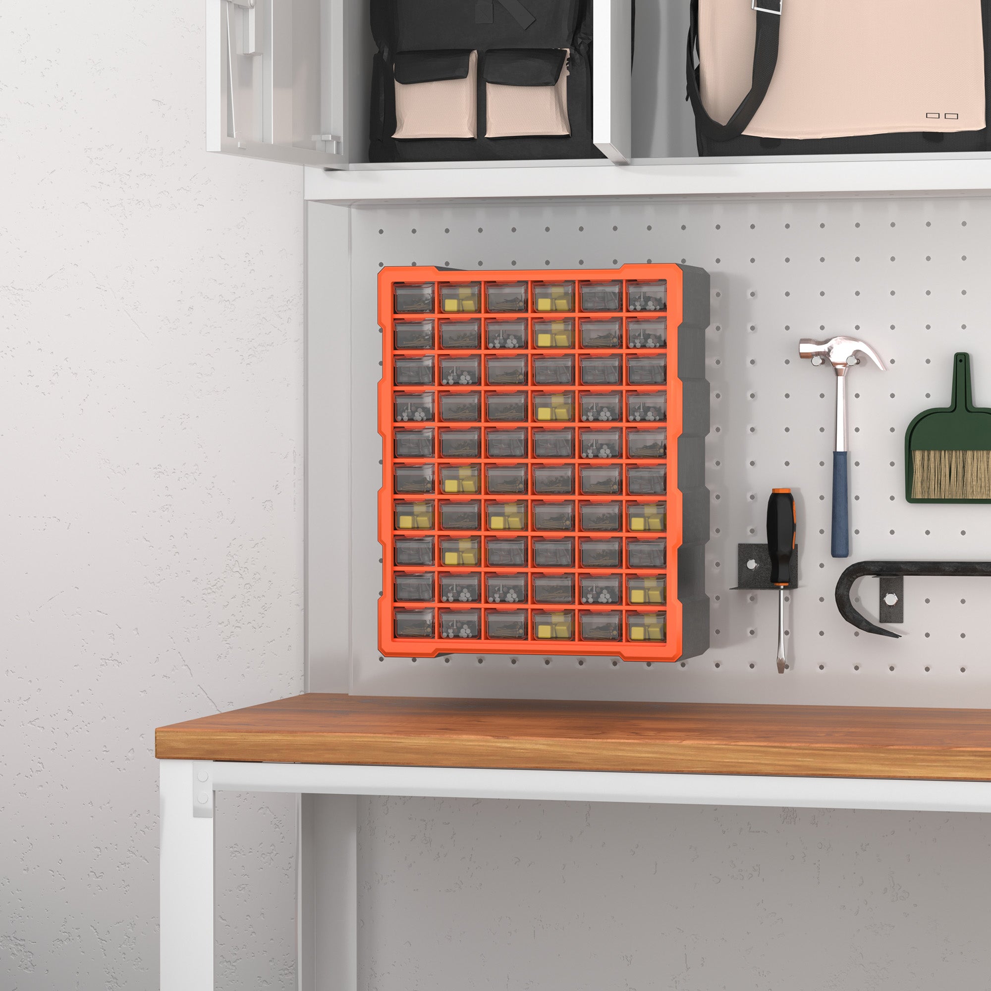 DURHAND 60 Drawers Parts Organiser Wall Mount Storage Cabinet Garage Small Nuts Bolts Tools Clear Orange - anydaydirect