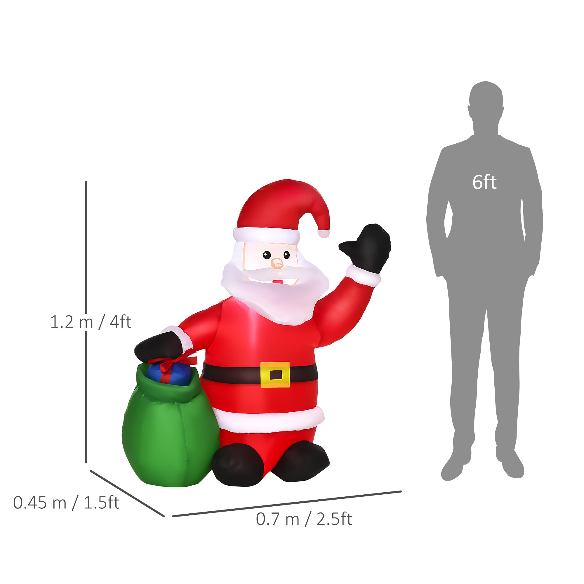 HOMCOM Inflatable Blow up Christmas Santa Claus 120cm LED Lighted Yard - anydaydirect