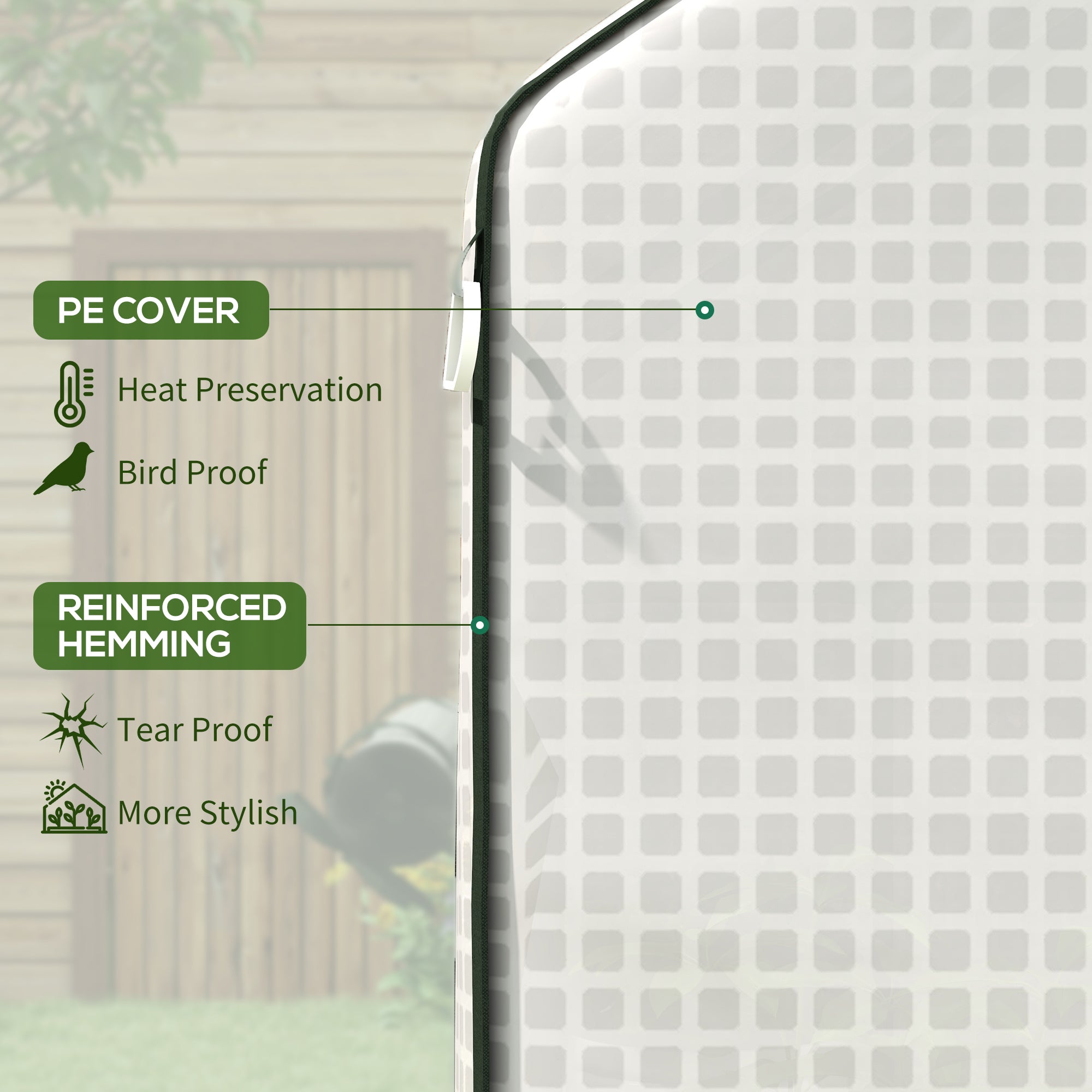 Outsunny Greenhouse Cover Replacement Walk-in PE Hot House Cover with Roll-up Door and Windows, 140 x 143 x 190cm, White - anydaydirect