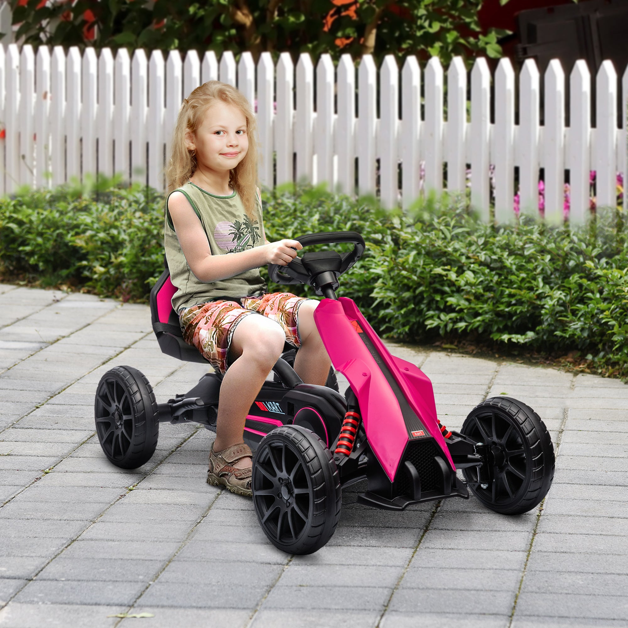 HOMCOM Children Pedal Go Kart, Kids Ride on Racer w/ Adjustable Seat, Shock Absorption EVA Tyres, Handbrake, for Kids Aged 3-8 Years Old, Pink - anydaydirect