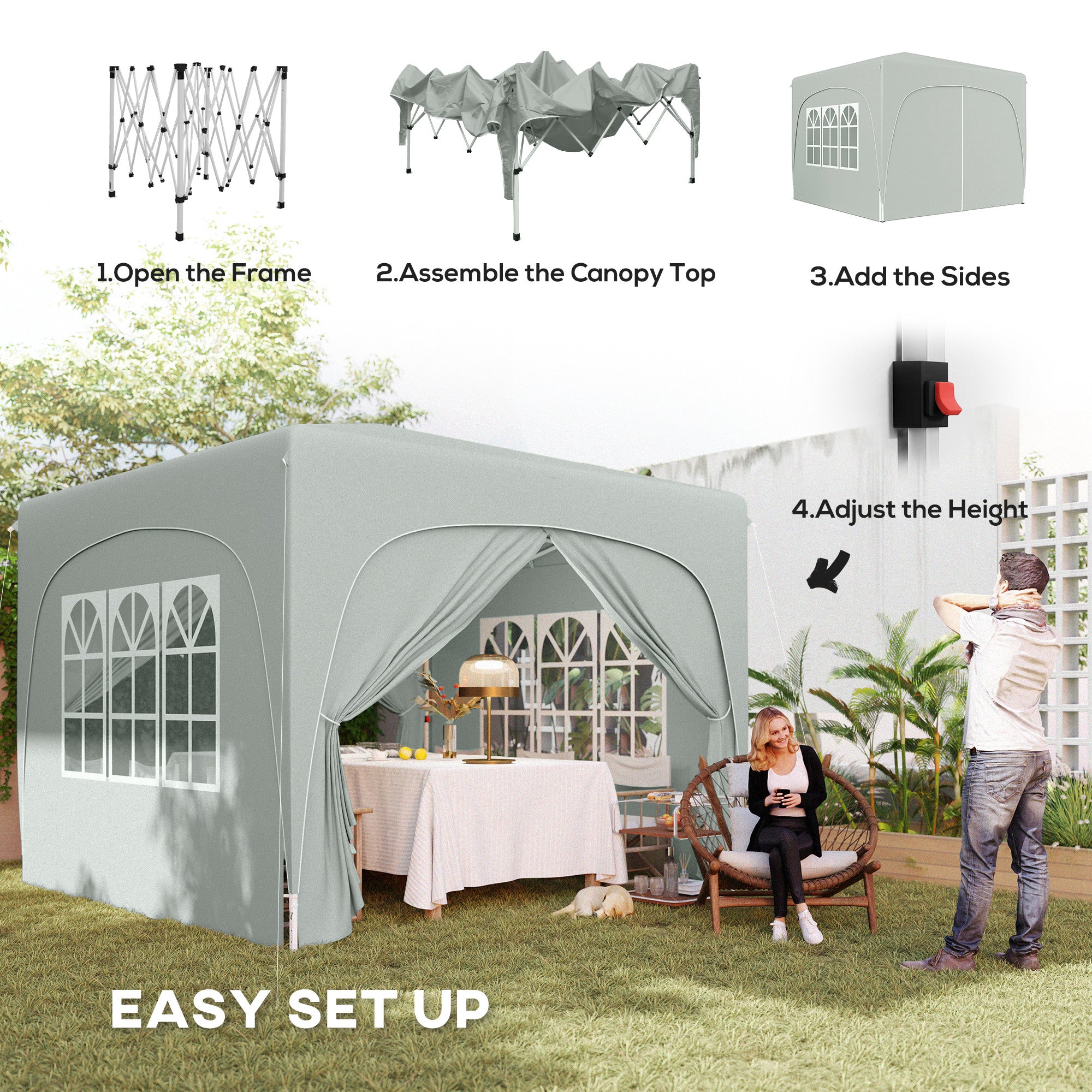 Outsunny 3 x 3m Pop-Up Gazebo Shelter, with Accessories - Light Grey - anydaydirect