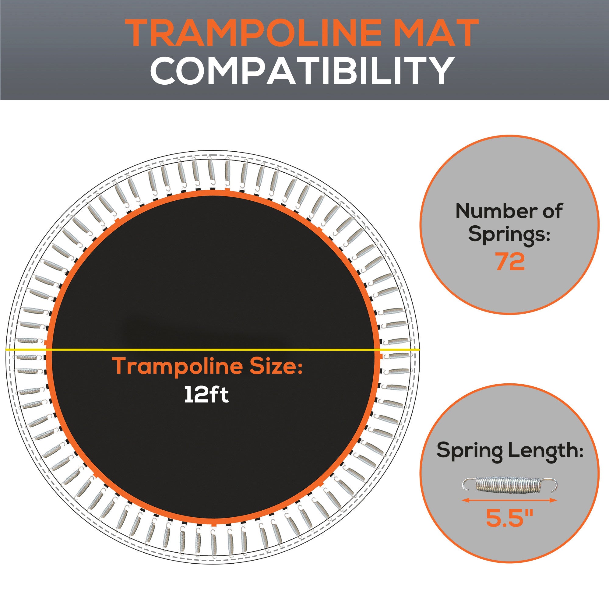 SPORTNOW Replacement Trampoline Mat with Spring Pull Tool, 72 V-Hooks, for 12ft Trampoline using 14cm Springs, Orange - anydaydirect