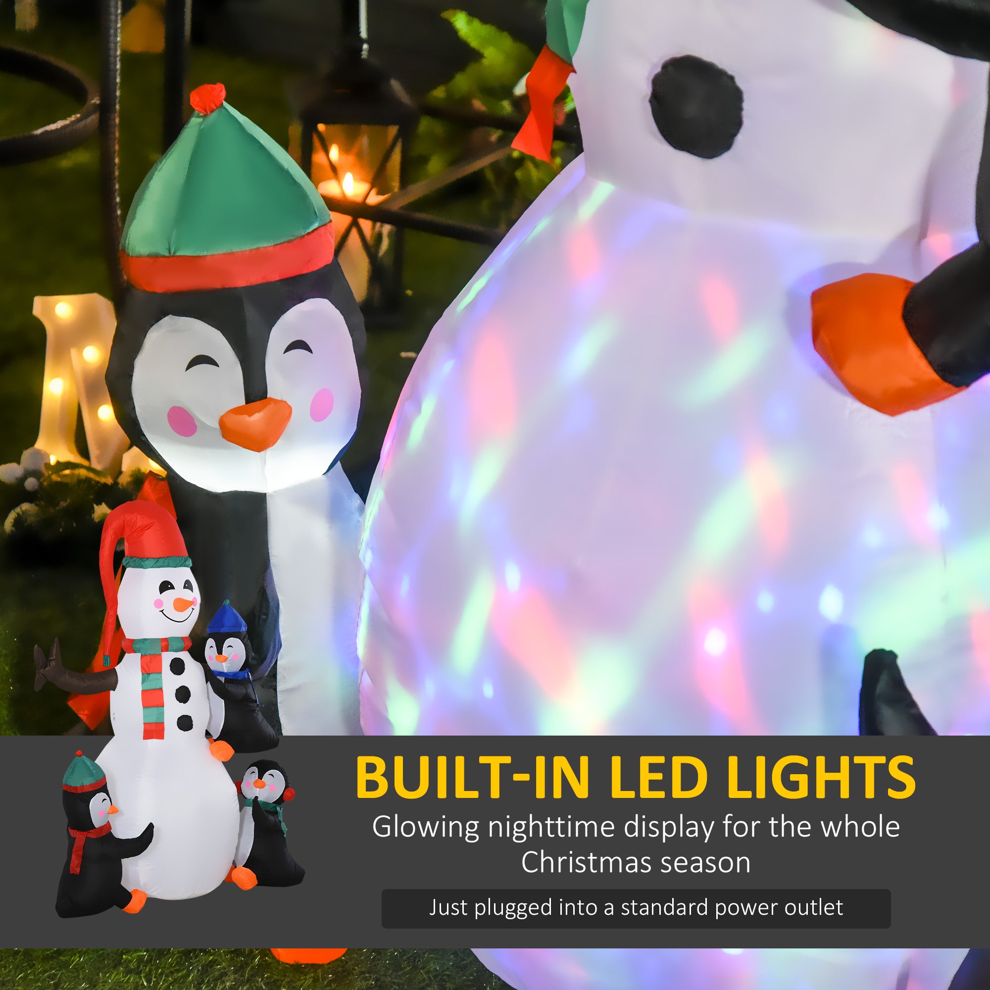 HOMCOM Christmas Inflatable Snowman and Penguins Outdoor Home Seasonal Decoration w/ LED Light - anydaydirect