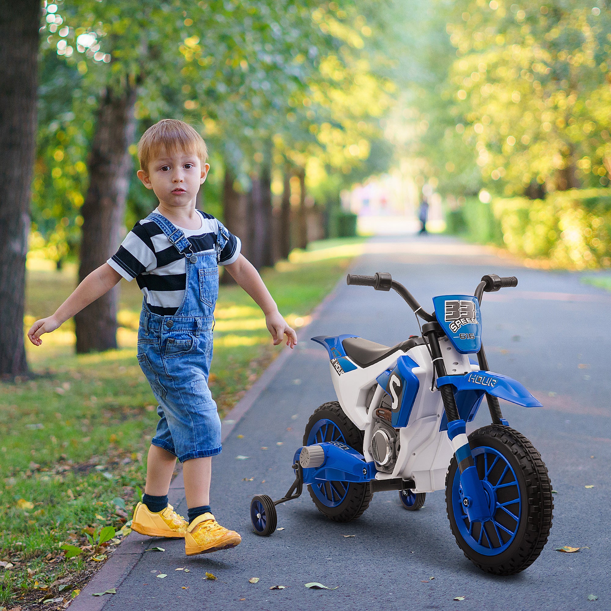 HOMCOM 12V Kids Electric Motorbike Ride On Motorcycle Vehicle Toy with Training Wheels for 3-5 Years Old, Blue - anydaydirect