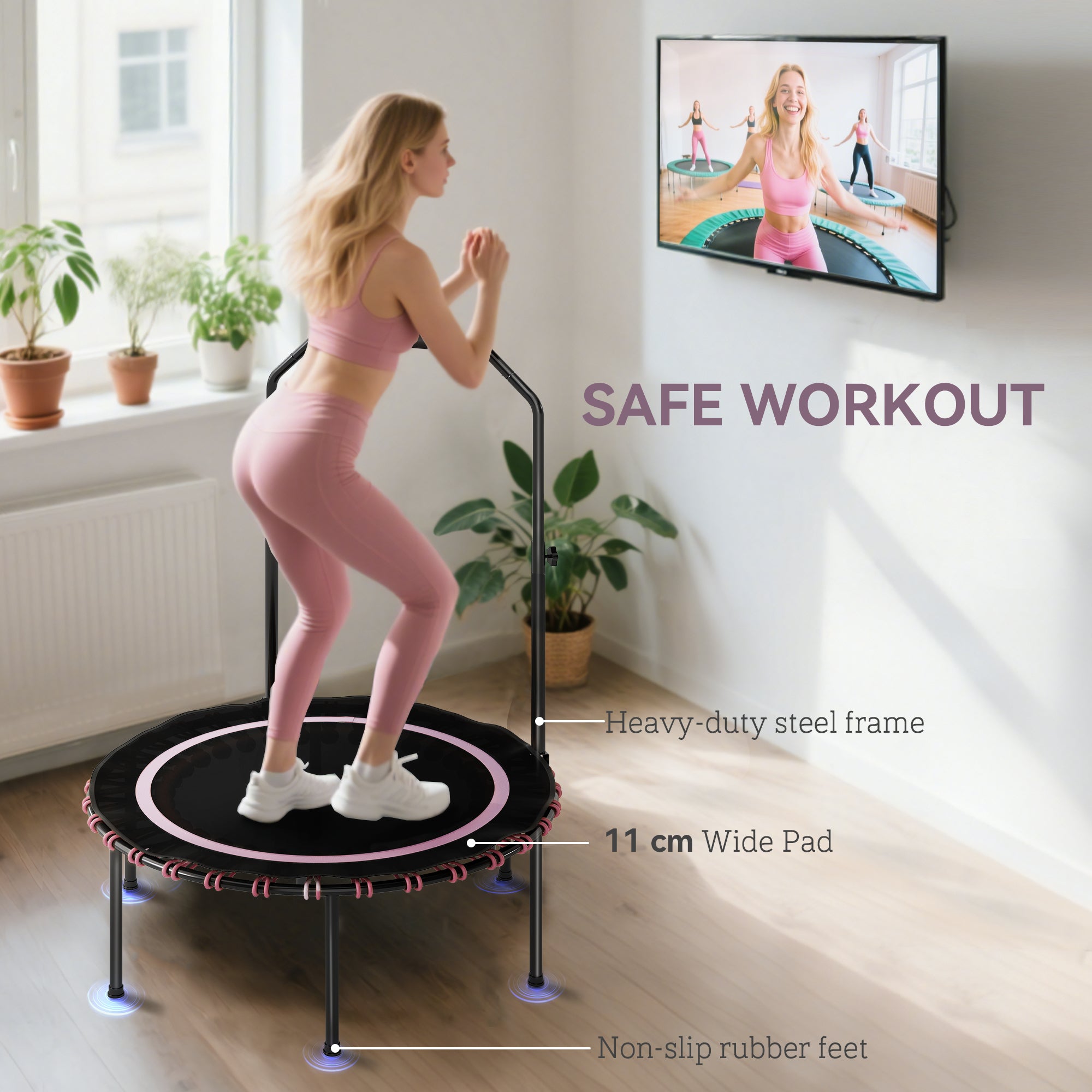 SPORTNOW 40" Foldable Fitness Trampoline Rebounder with Handle, Pink - anydaydirect