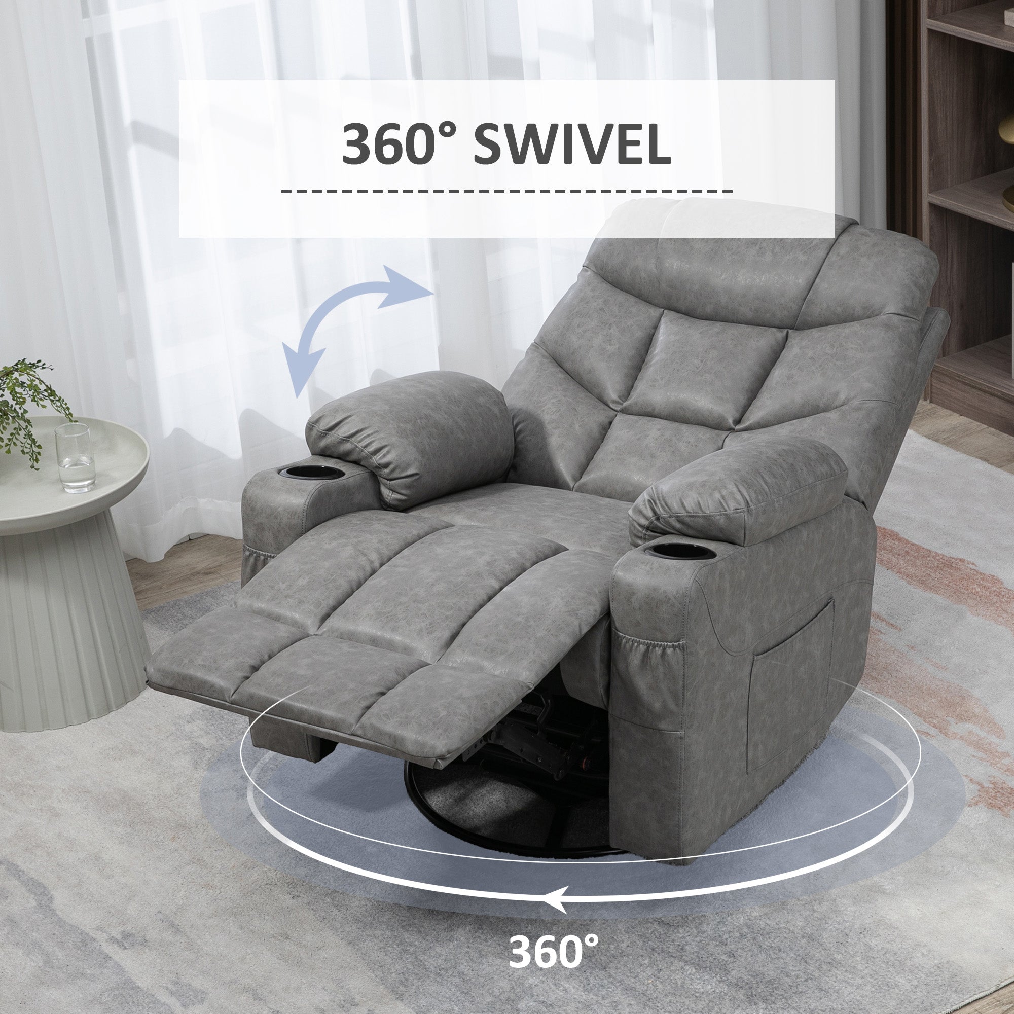 HOMCOM Thick Padded Faux Leather Recliner Armchair - Light Grey - anydaydirect