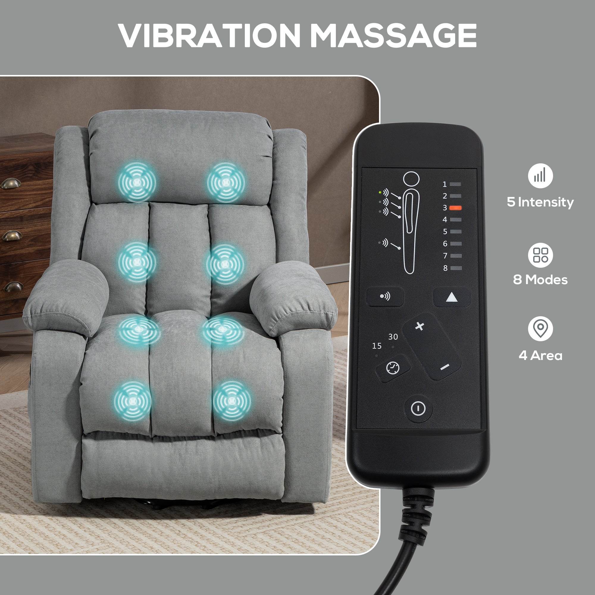 HOMCOM Eight-Point Massage Electric Lift Chair - Light Grey - anydaydirect